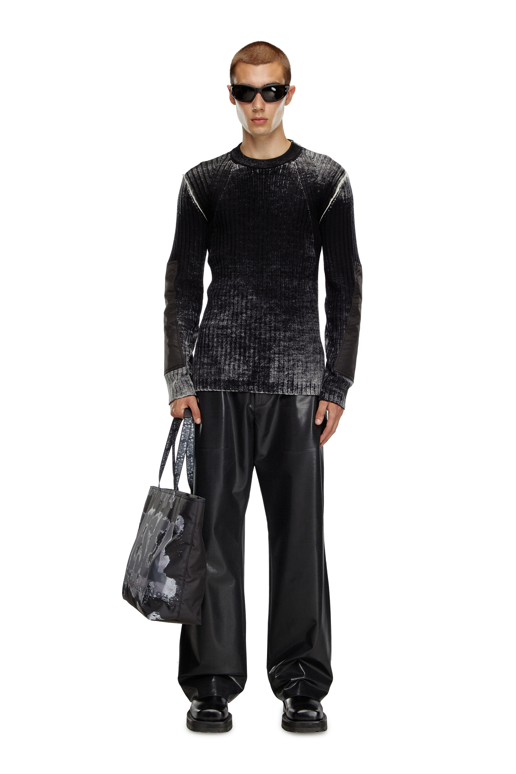 Men s Wool jumper with elbow patches Black Diesel