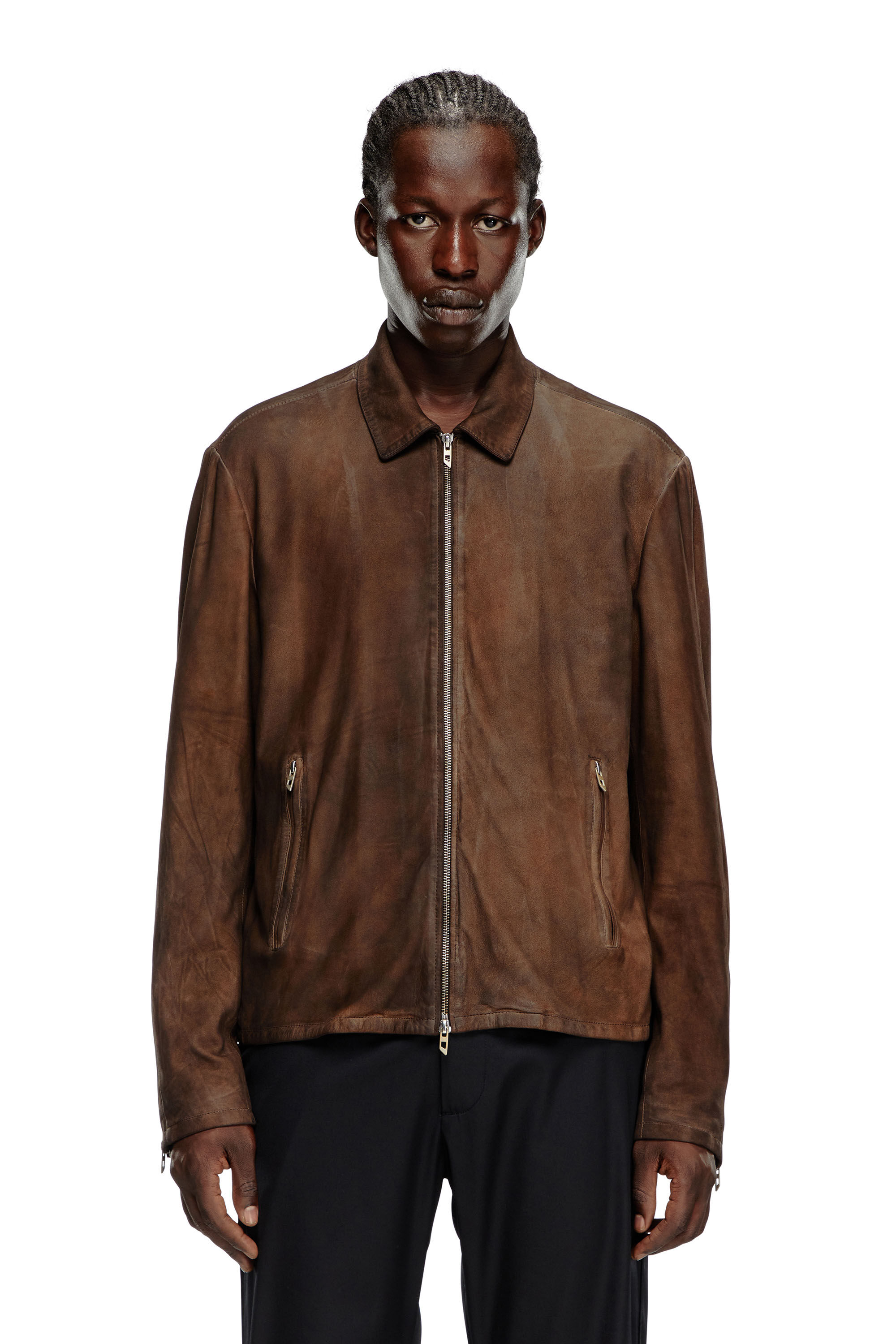 Men s Blouson jacket in treated leather Brown Diesel