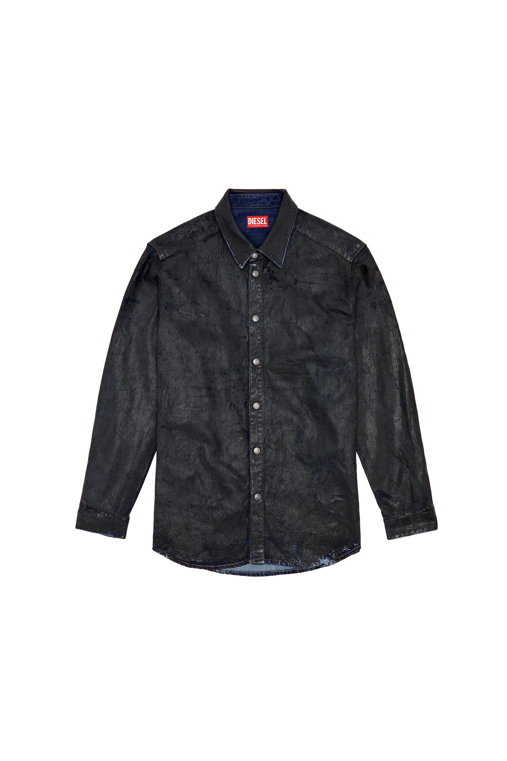 【新品】FINE ex denim shirt JK Men's Denim shirt with craquelé coating | Black | Diesel