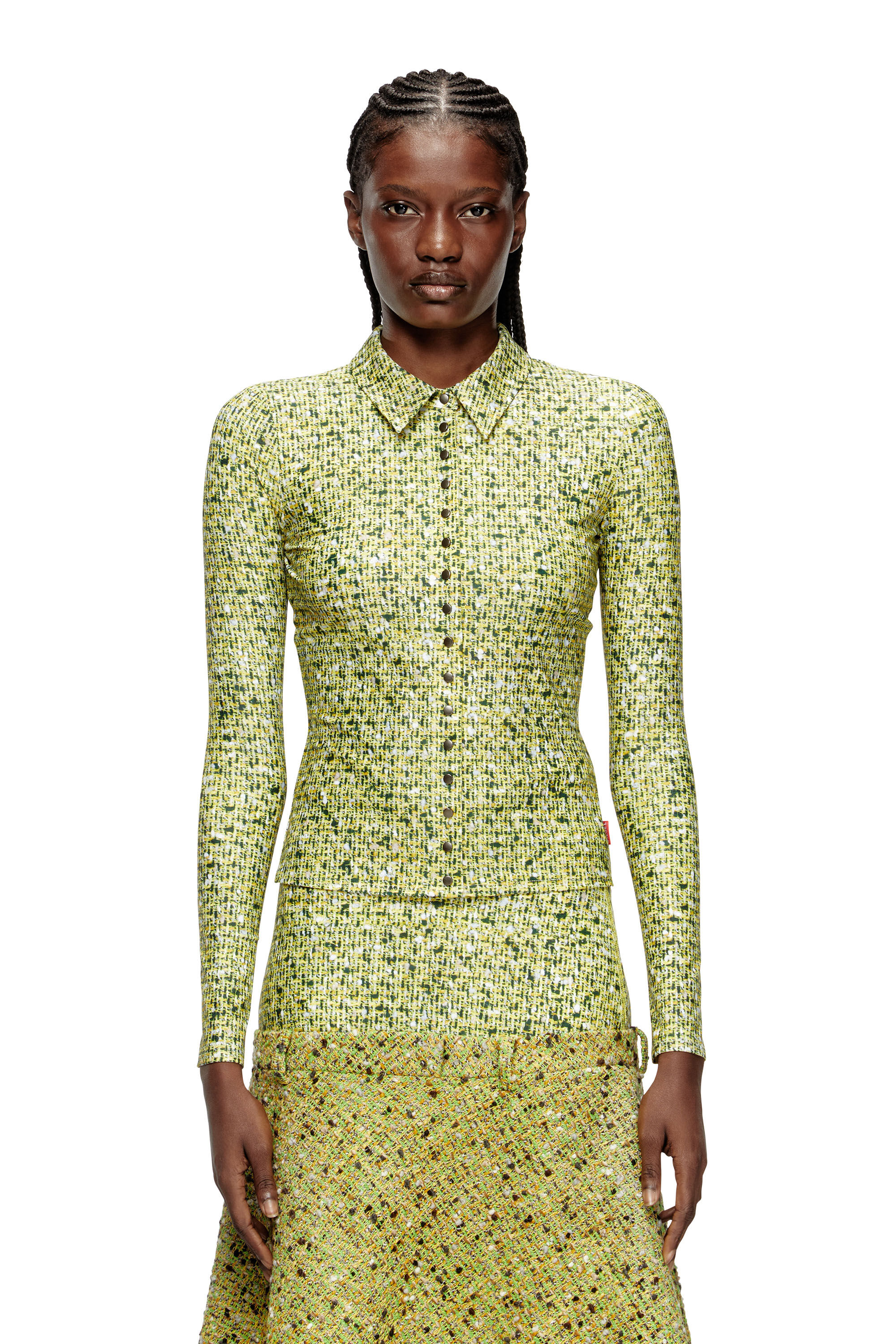 Diesel - C-ELAZ-BC, Woman's Stretch fabric shirt with bouclé print in Yellow - 3