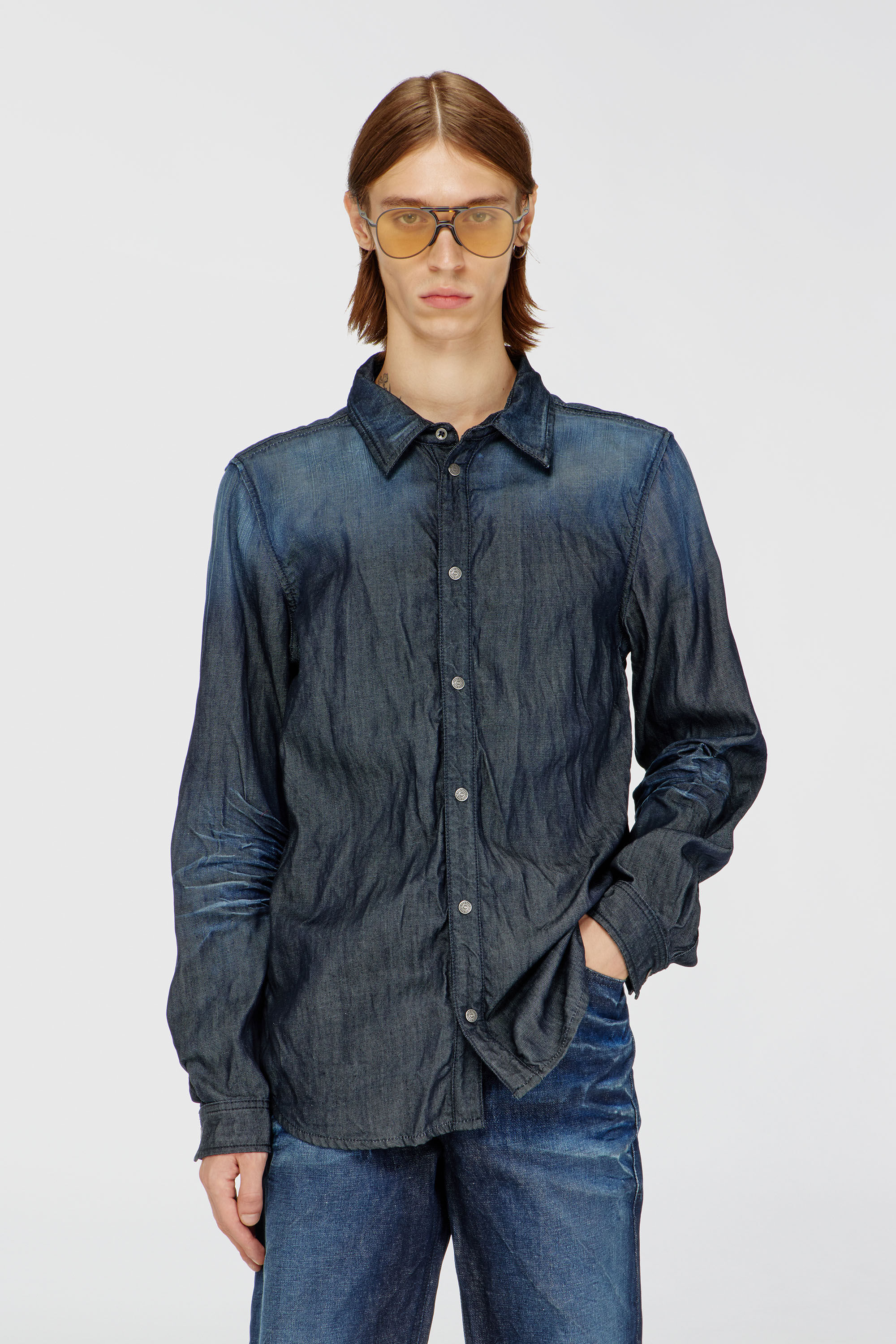 Men's Shirt in creased denim | Blue | Diesel TR