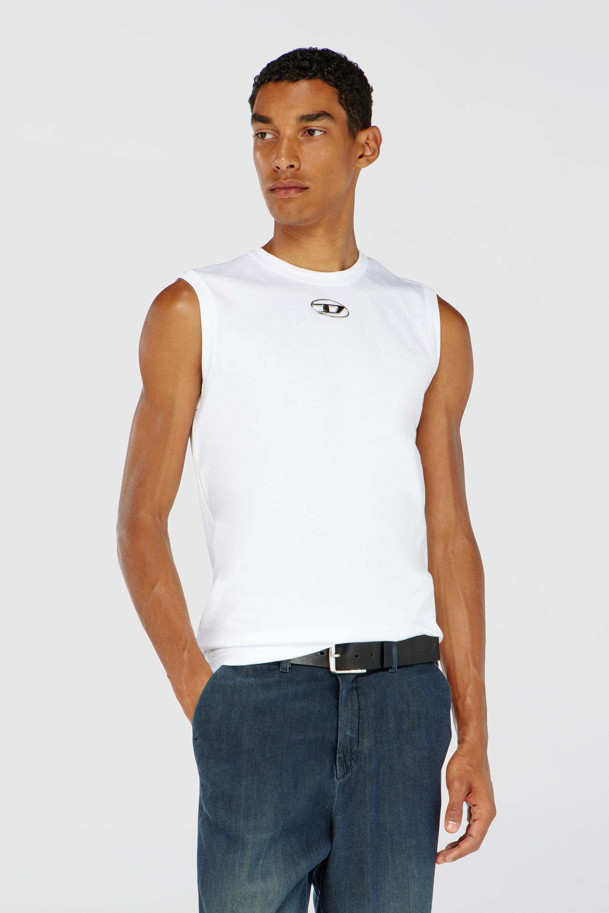 Men's Tank top with metallic Oval D | White | Diesel TR