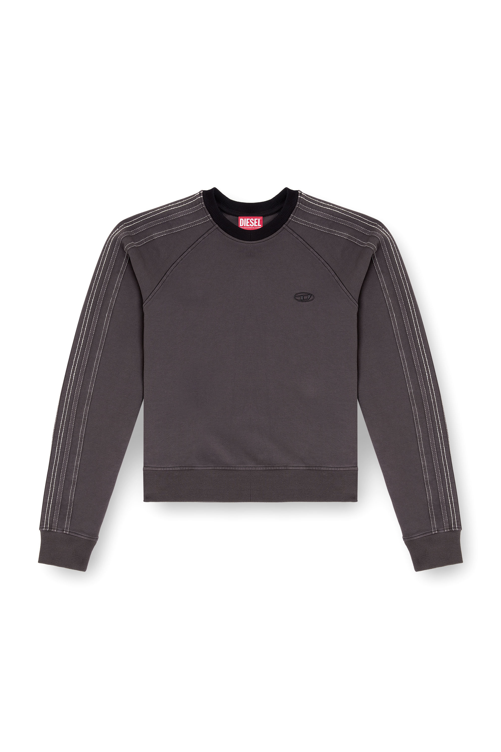 Diesel - F-ALPY, Woman's Sweatshirt with bands and Oval D embroidery in Dark grey - 2