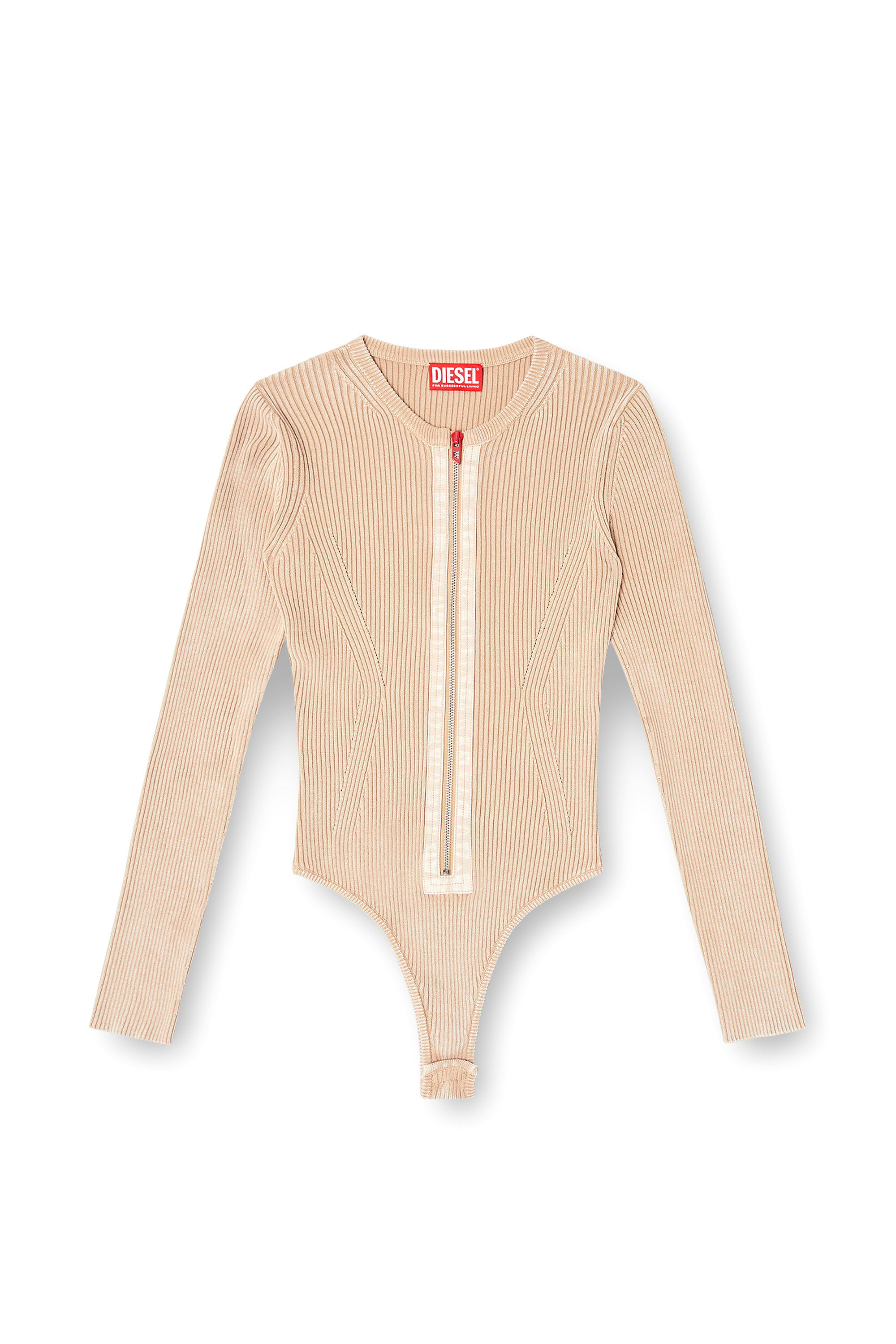 Women's Zip-up cardigan in ribbed cotton | Beige | Diesel