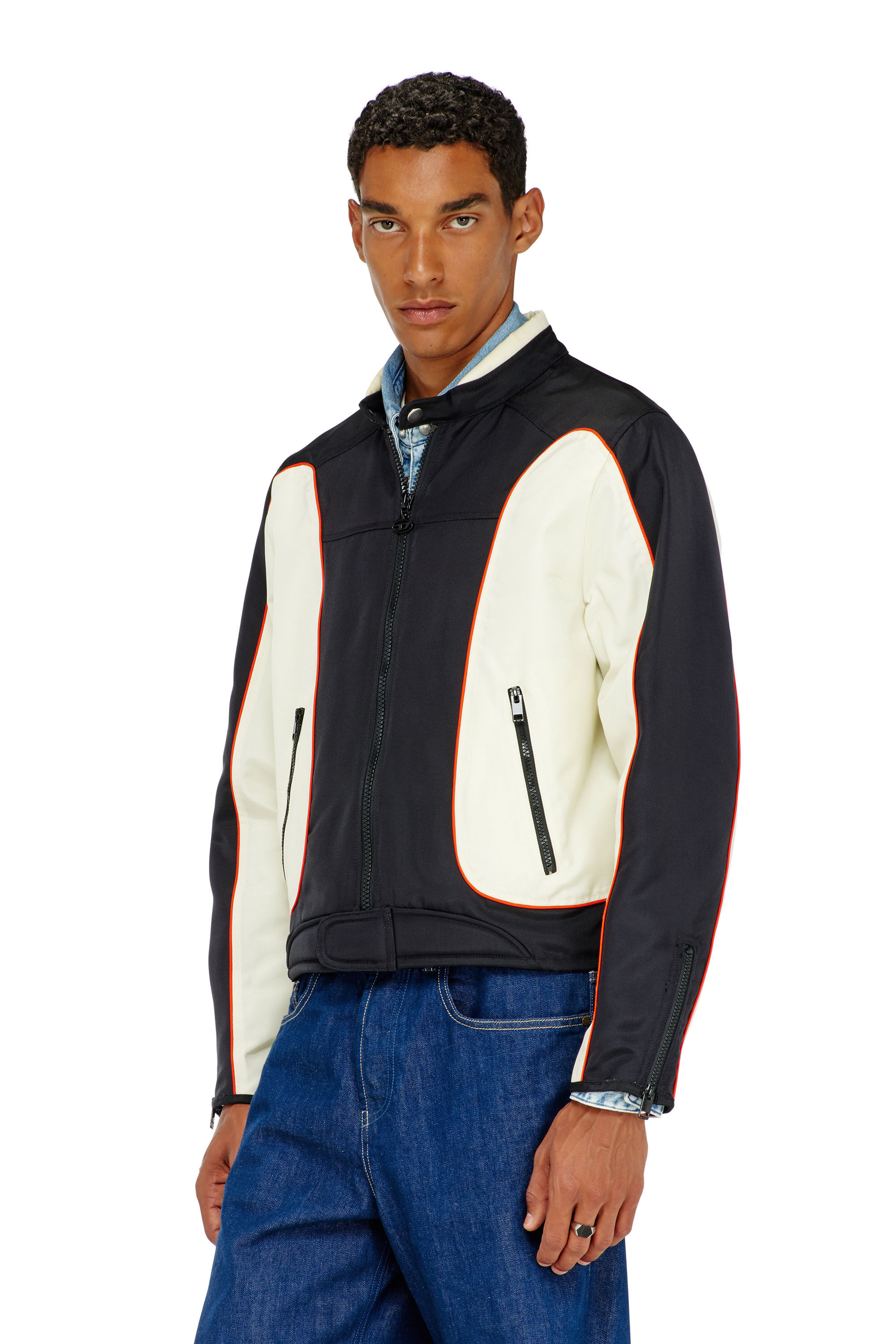 Men's Colour-block biker jacket with piping | Multicolor | Diesel TR