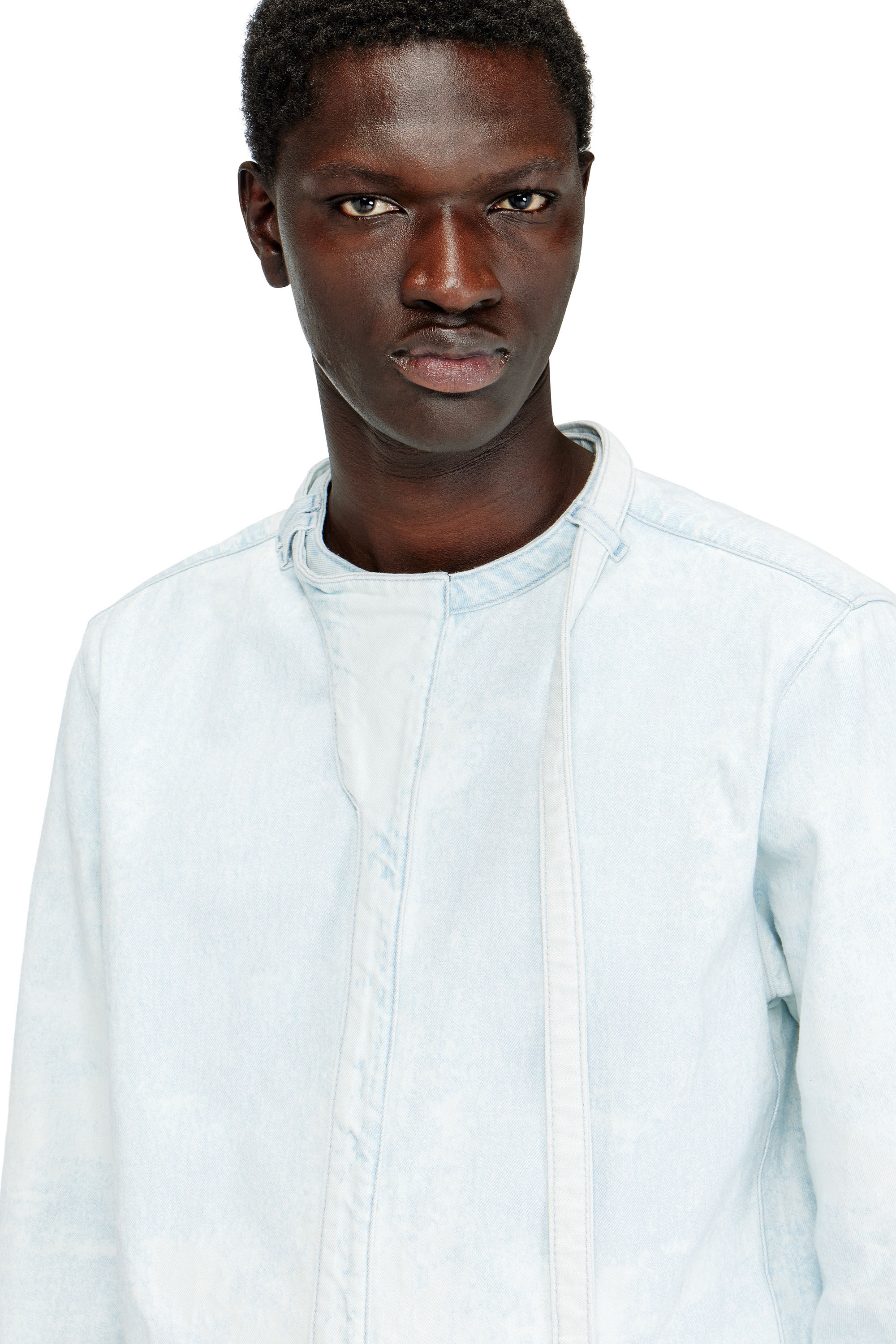 Men's Shirt in ice-blue satin denim | Blue | Diesel TR
