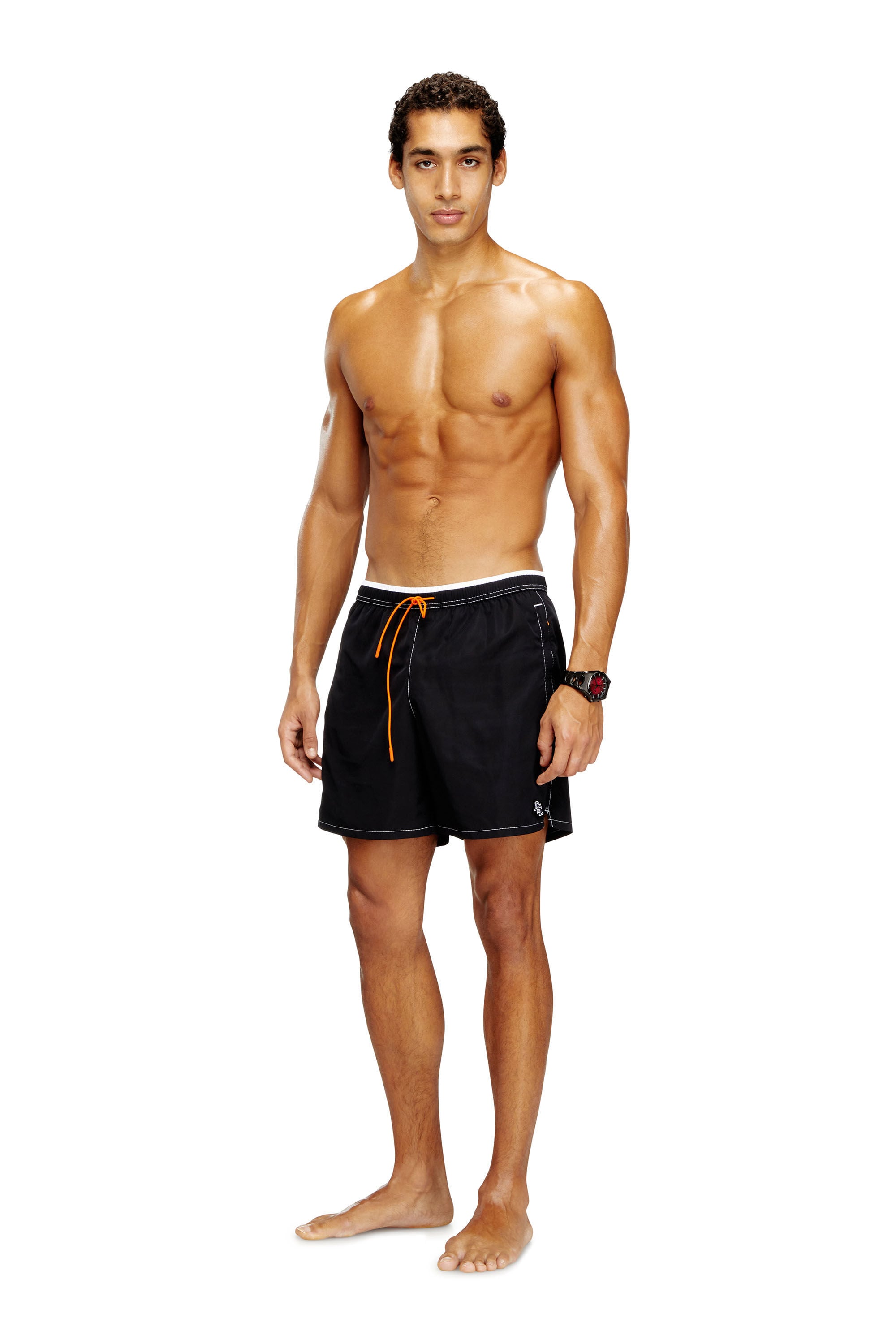 Men's Swim shorts with tonal trim and DSL patch | Black | Diesel TR