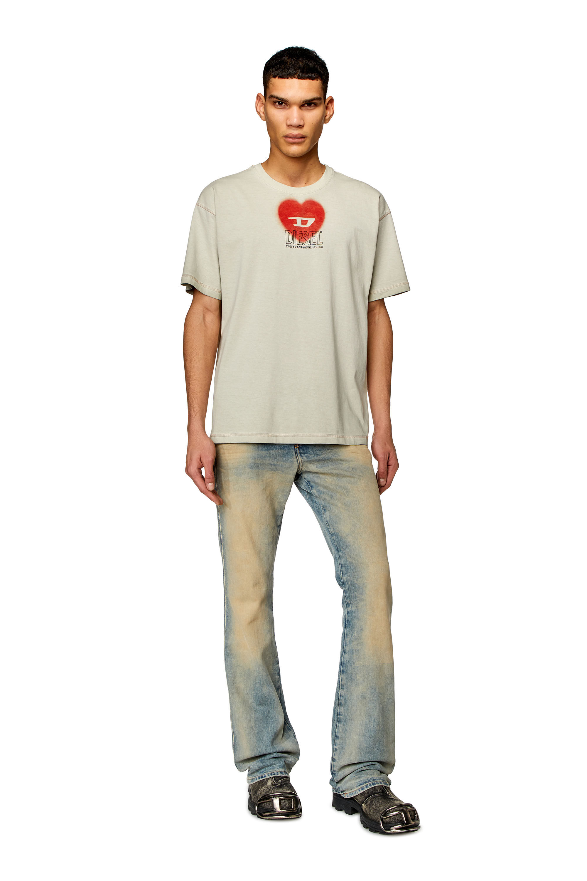 Men's T-shirt with heart print | Beige | Diesel