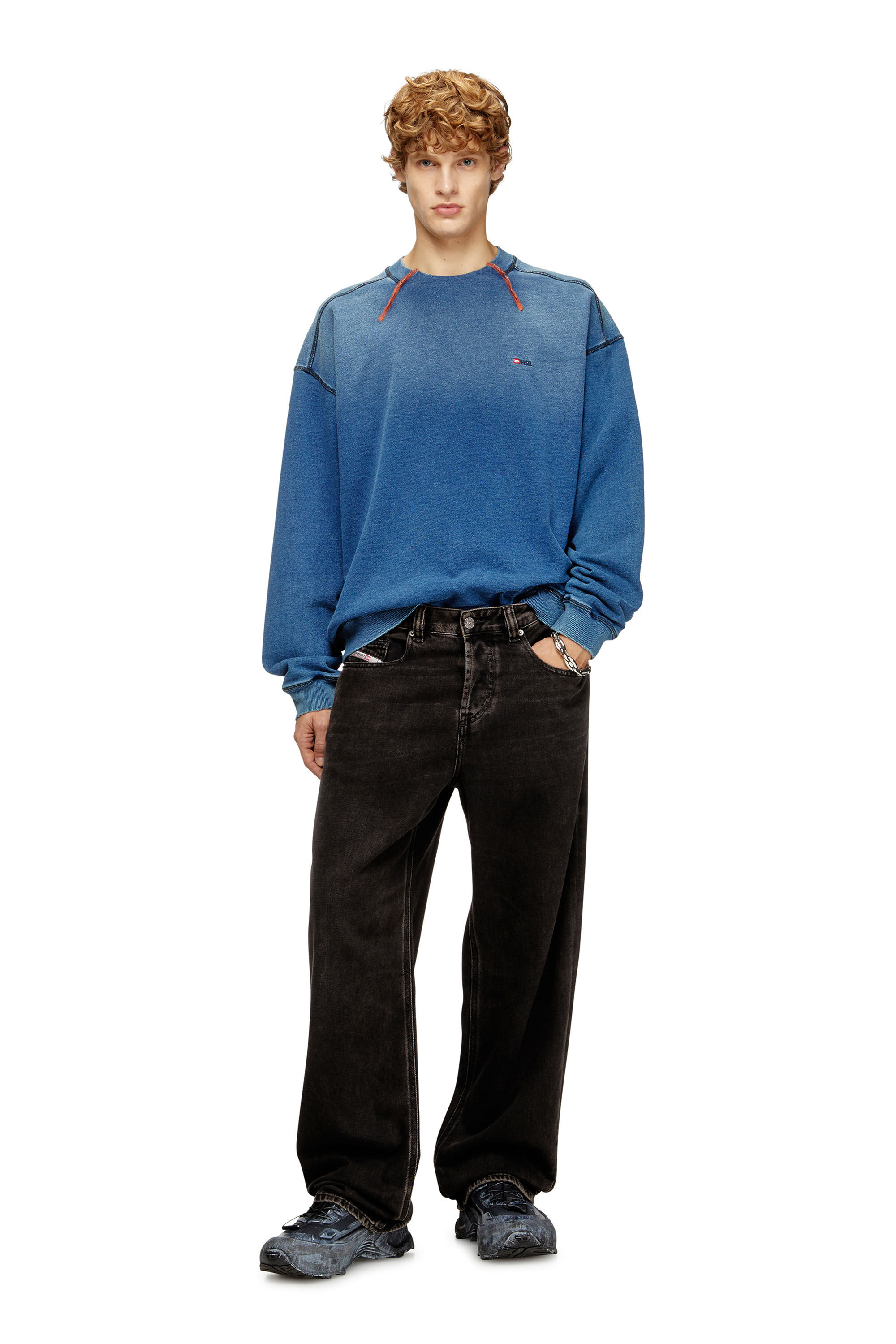 Men's Cotton sweatshirt with contrasting stitching | Blue | Diesel TR