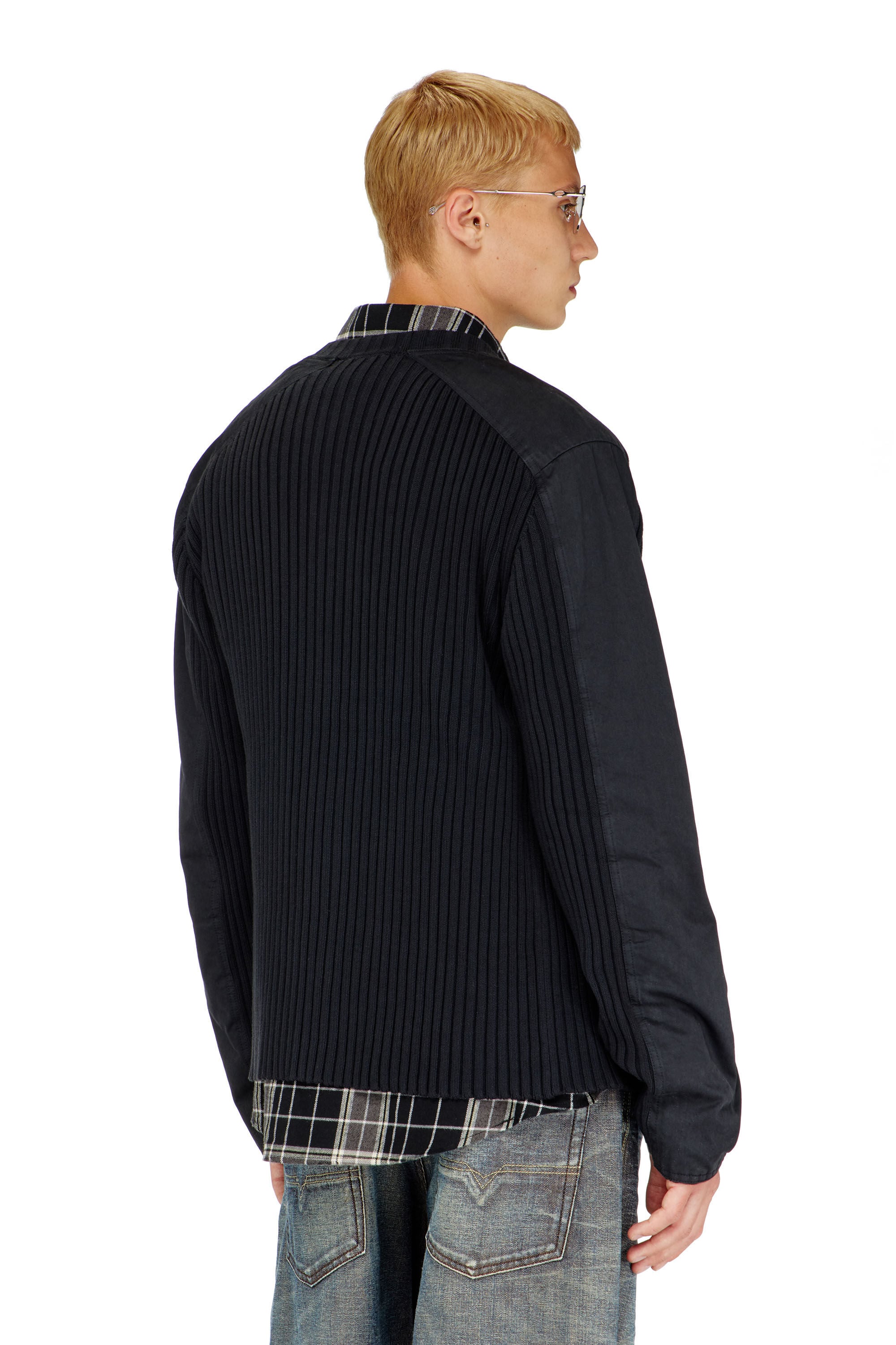 Men's Zipped cardigan with utilitarian panels | Black | Diesel TR
