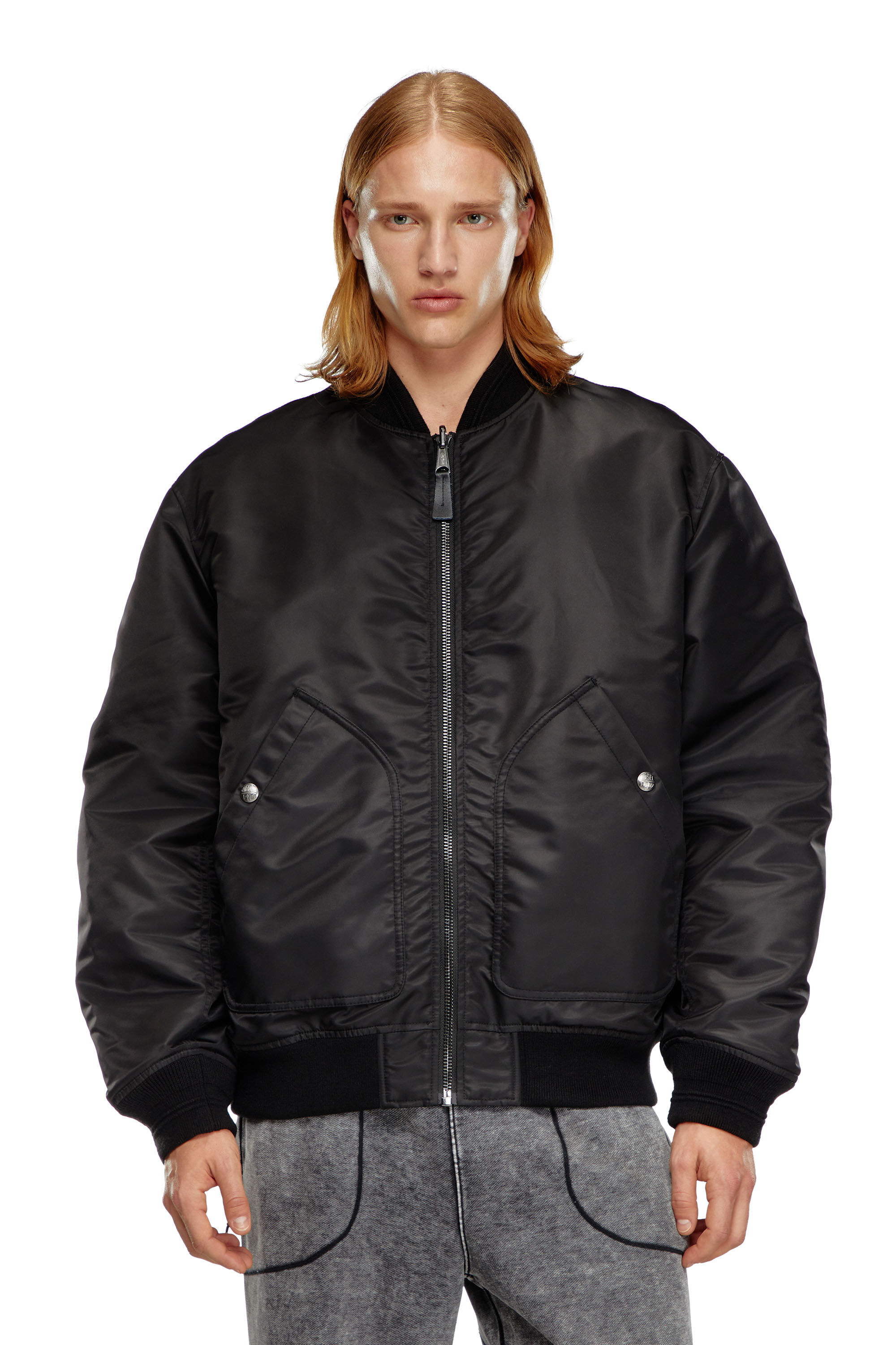 Men s Bomber in padded nylon with Oval D Black Diesel