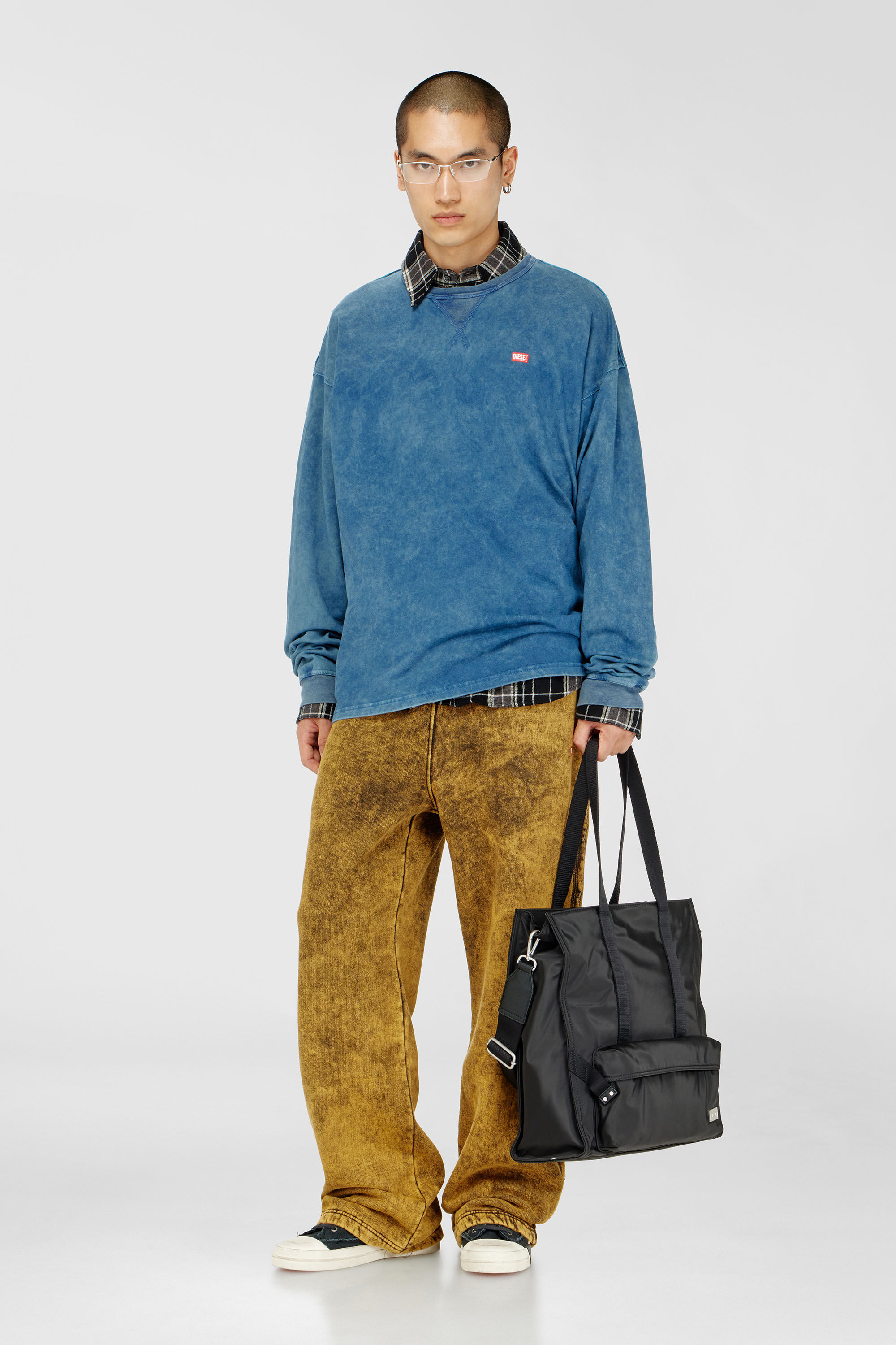 Men's Acid-wash sweatpants with raw edges | Brown | Diesel TR