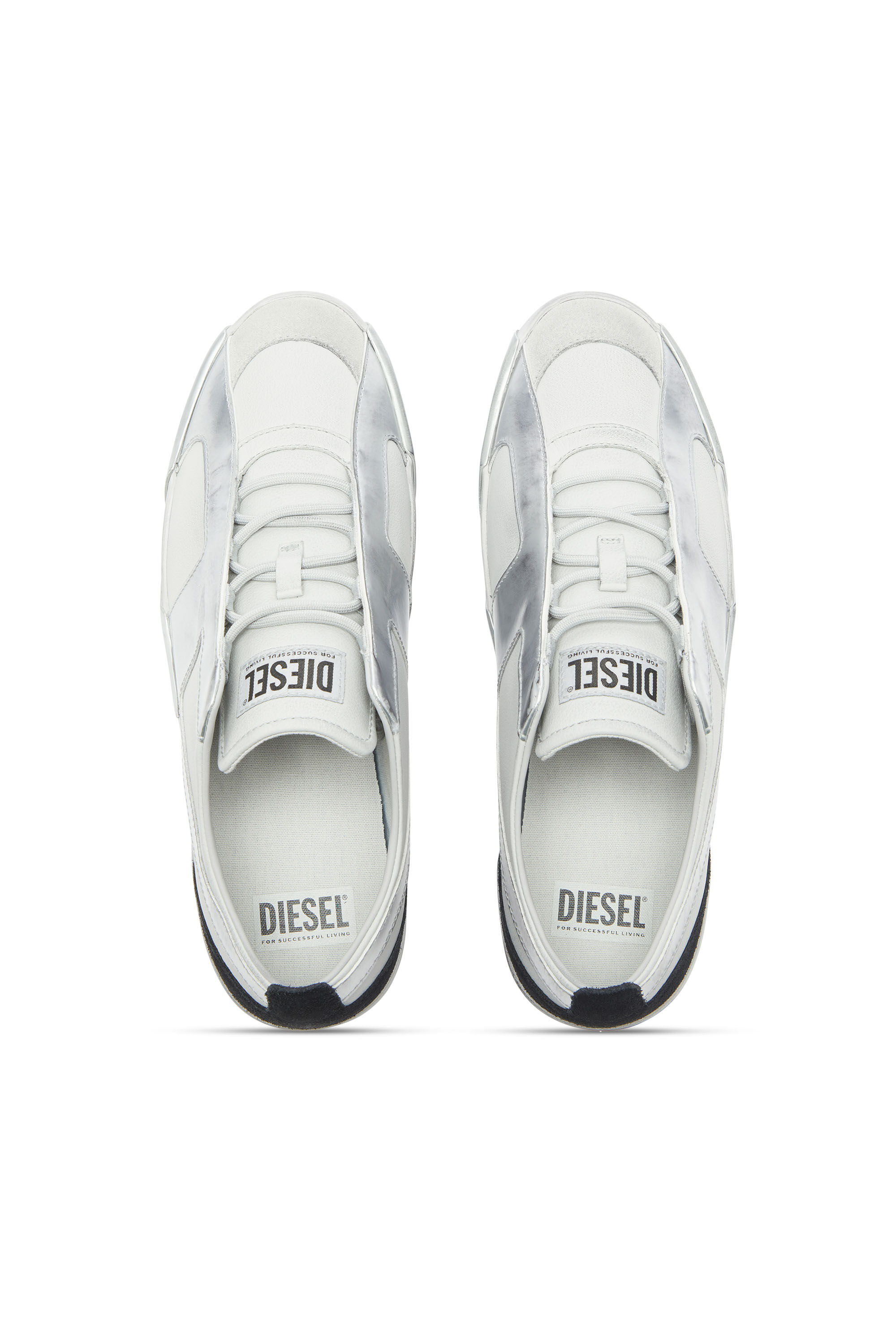 Diesel - S-SLANTE-D LOW, Man's S-Slante-D - Distressed sneakers in leather and suede in White/Silver - 4
