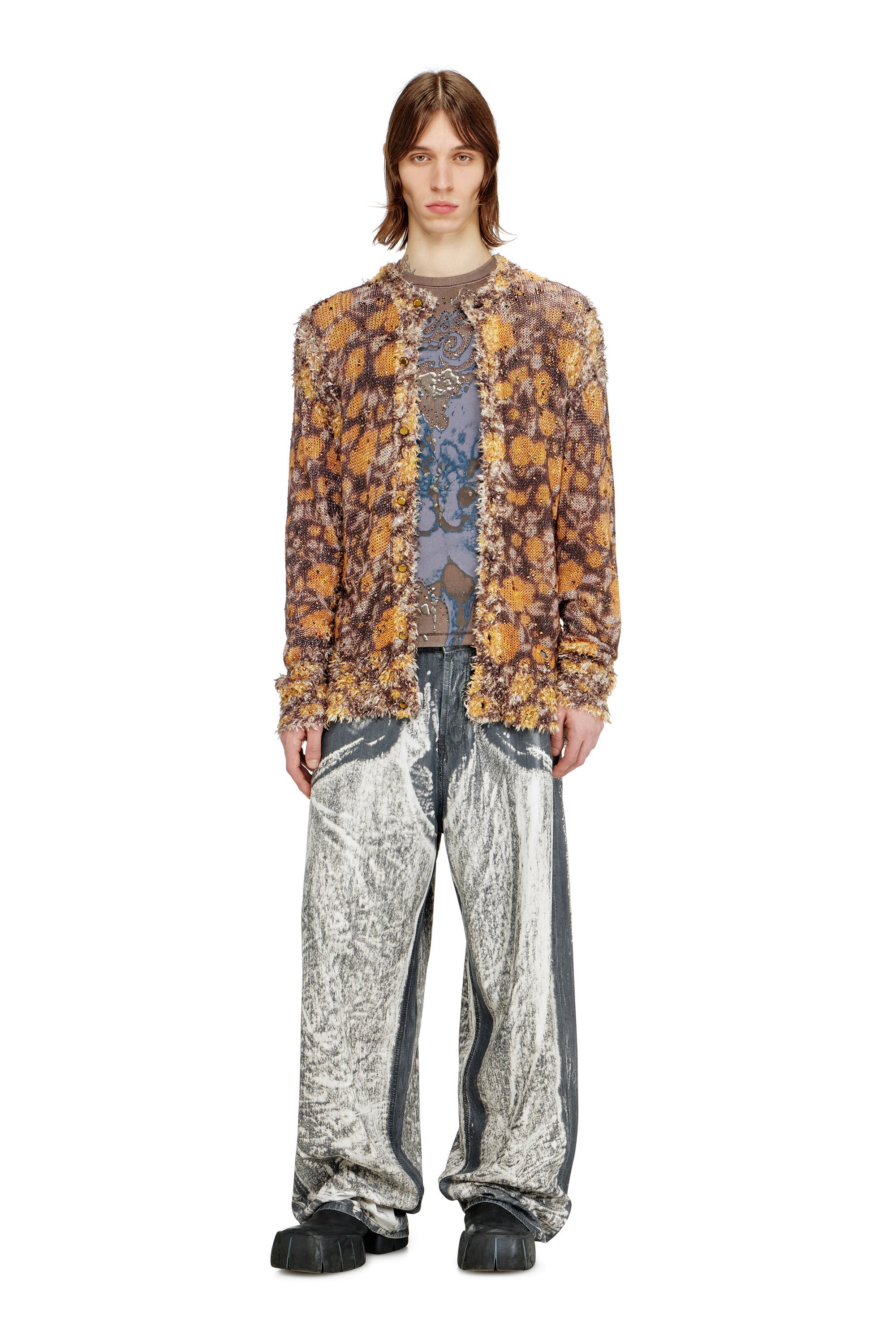 Men's Printed linen-blend cardigan with crystals | Multicolor