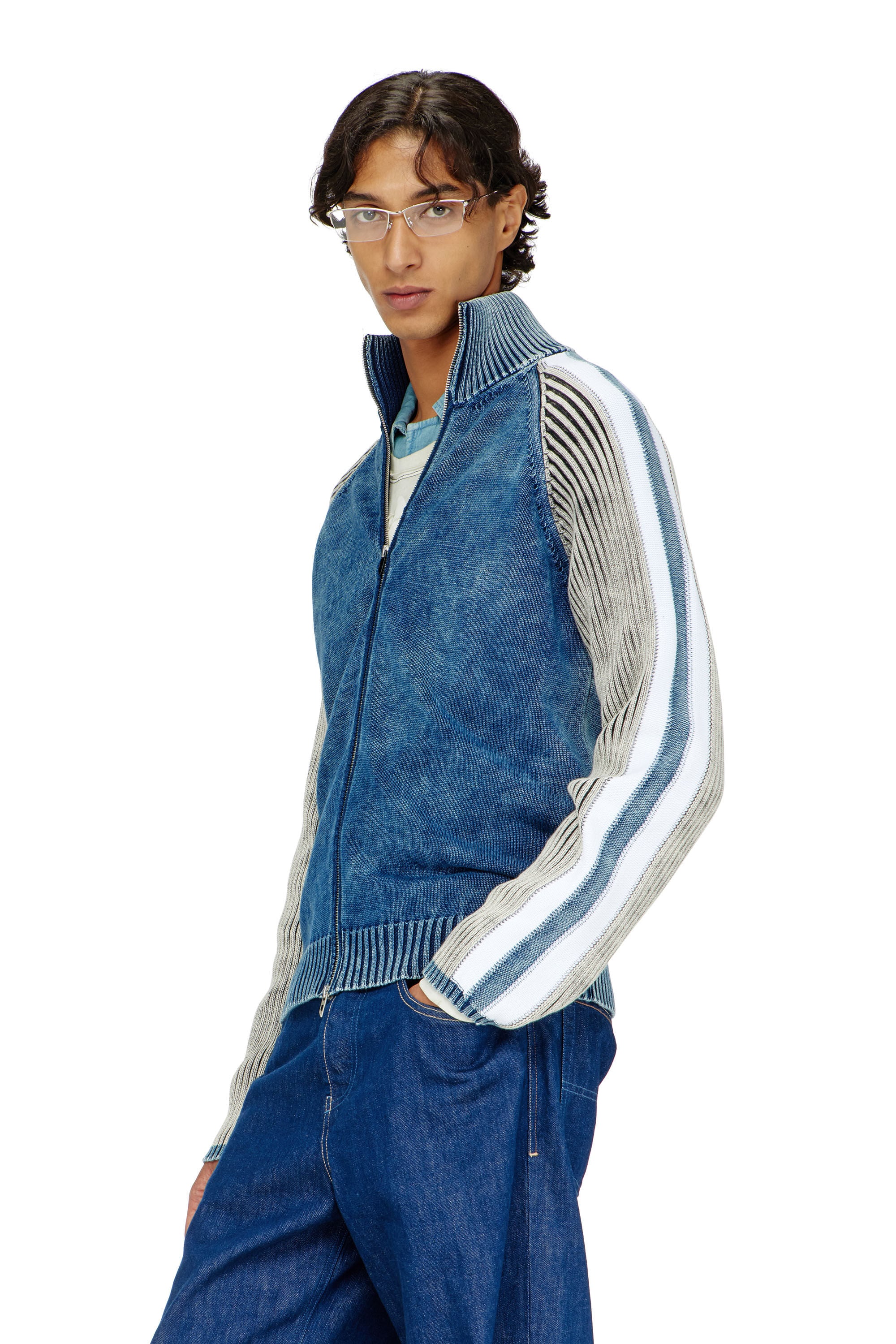 Men's Zip-up cardigan with sporty bands | Multicolor | Diesel TR
