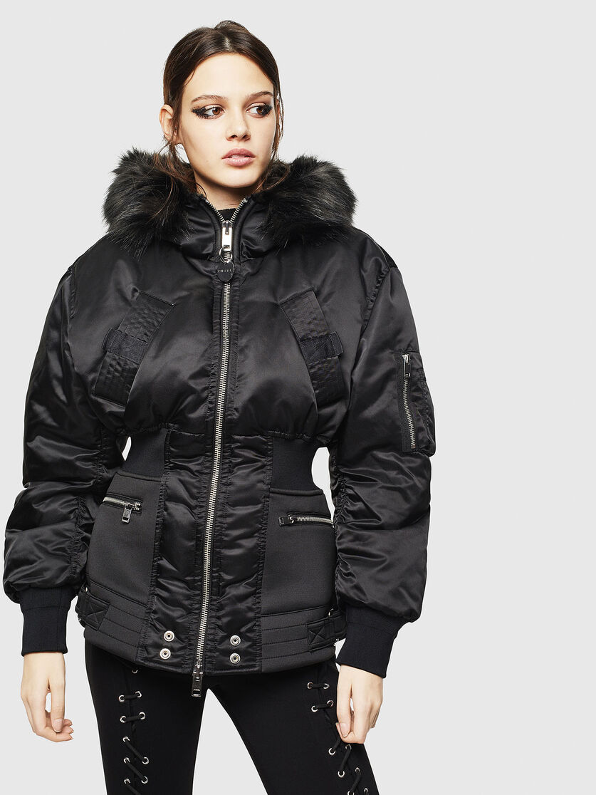 W Isoke A Woman Hybrid Jacket With Faux Fur Trimmed Hood Diesel