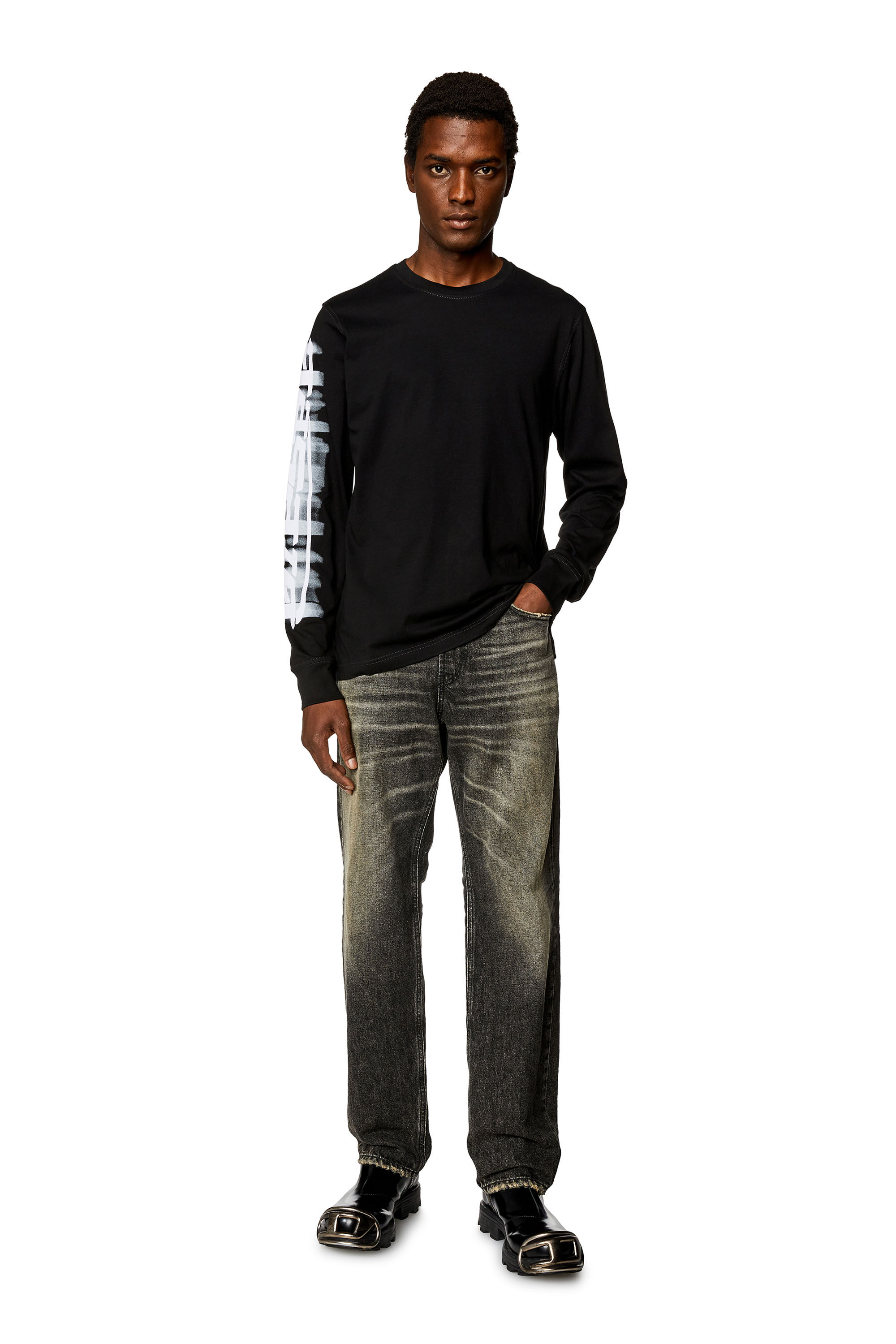 Men's Long-sleeve T-shirt with blurry Diesel print | Black