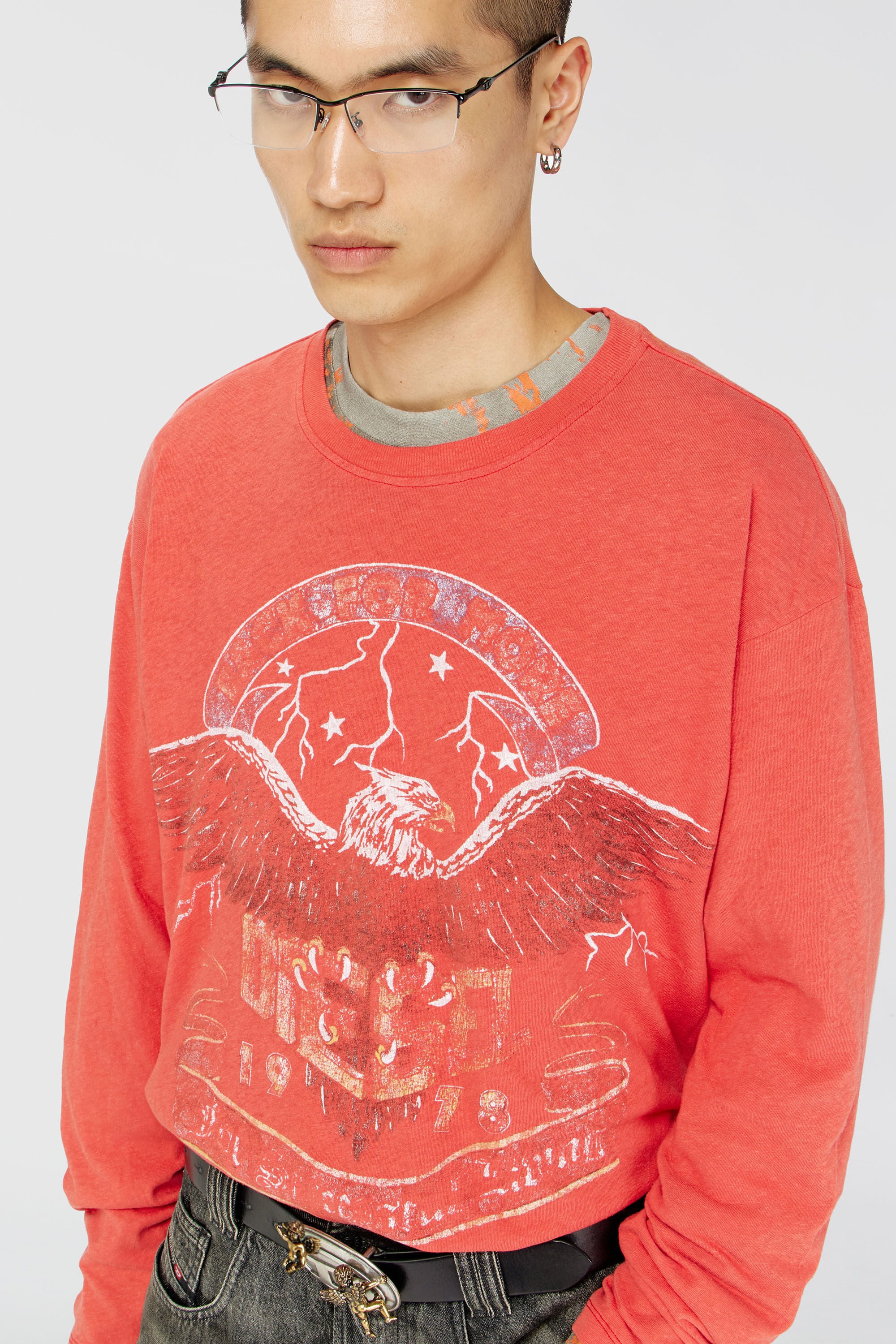 Men's Long-sleeve T-shirt with concert graphics | Red | Diesel TR