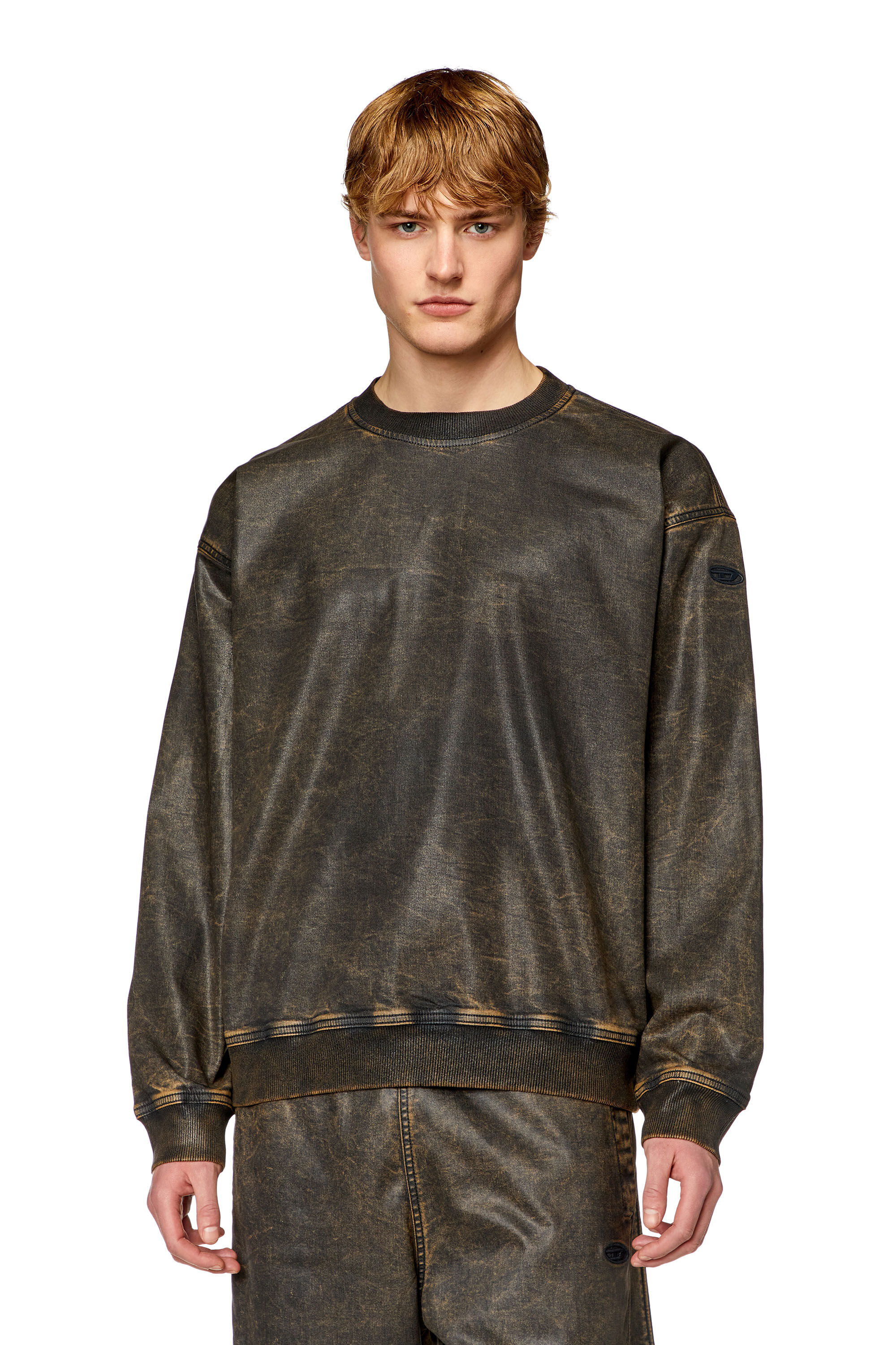 Men's Sweatshirt in marble-coated Track Denim | Multicolor | Diesel