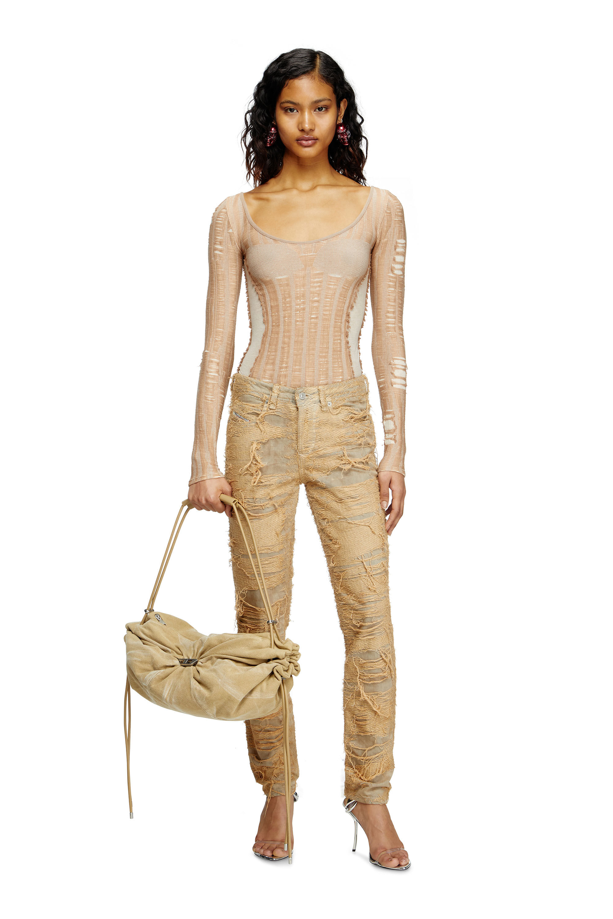 Women's Seamless top with lingerie illusion | Beige | Diesel