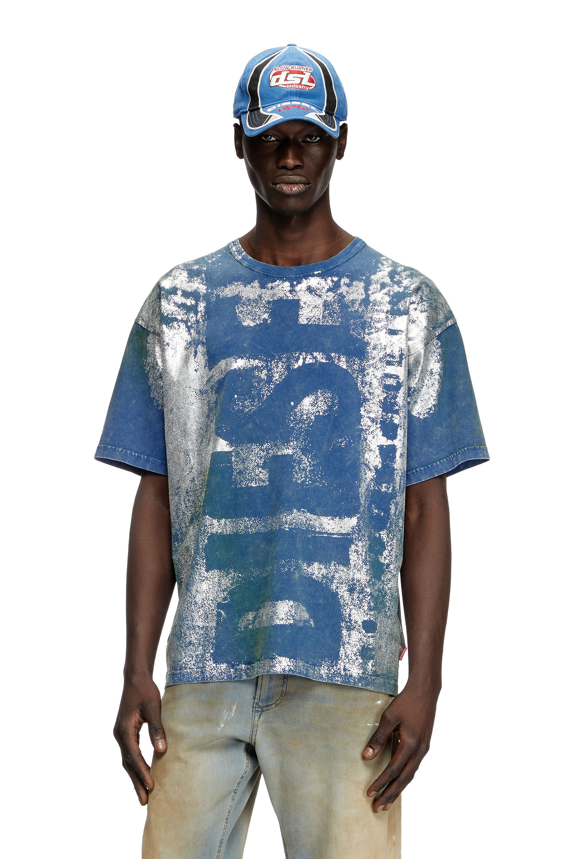 Men's Logo T-shirt with metallic effects | Blue | Diesel