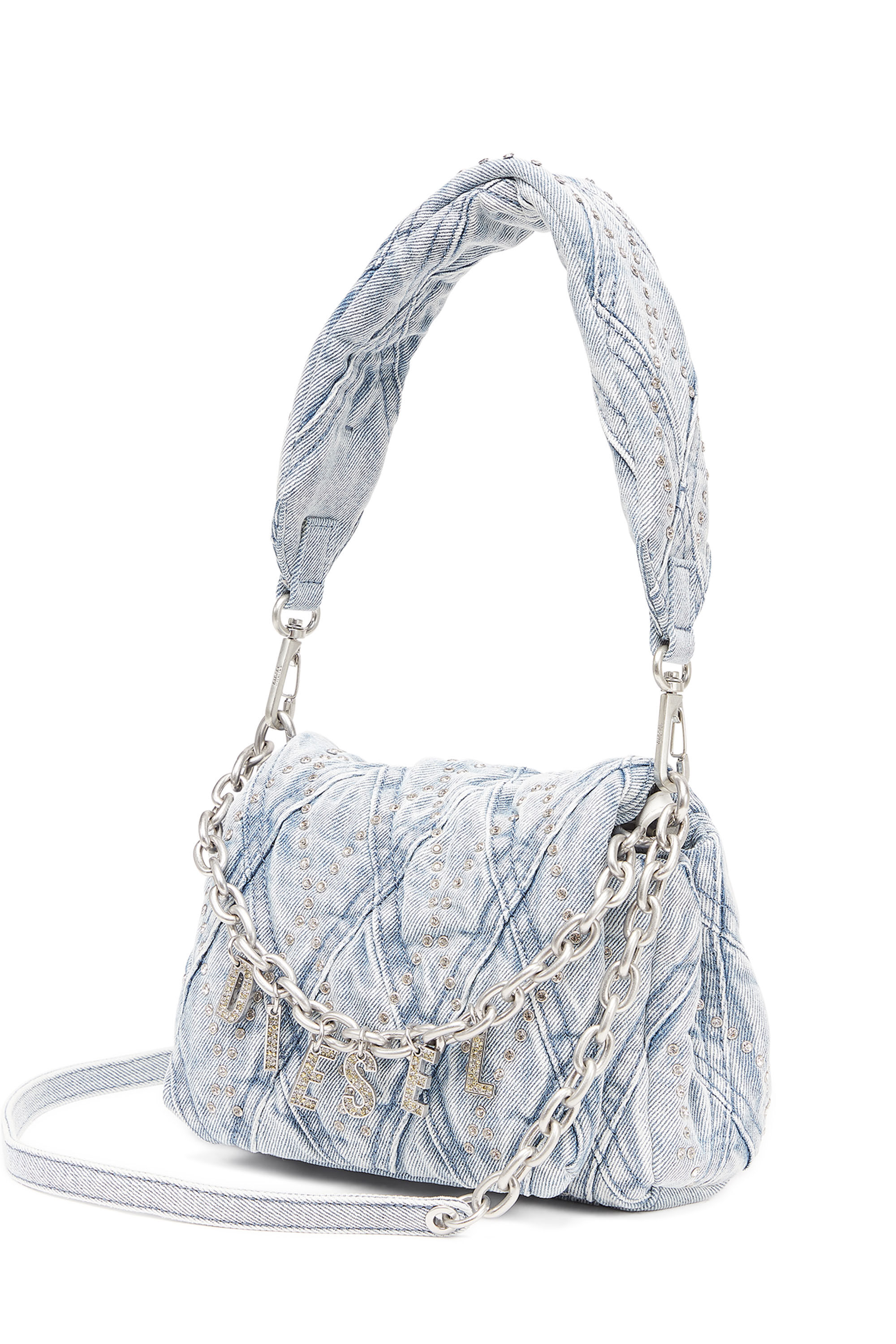 【驚きの値段】 with bag Denim S Shoulder Charm-D Women's crystals Blue | バッグ