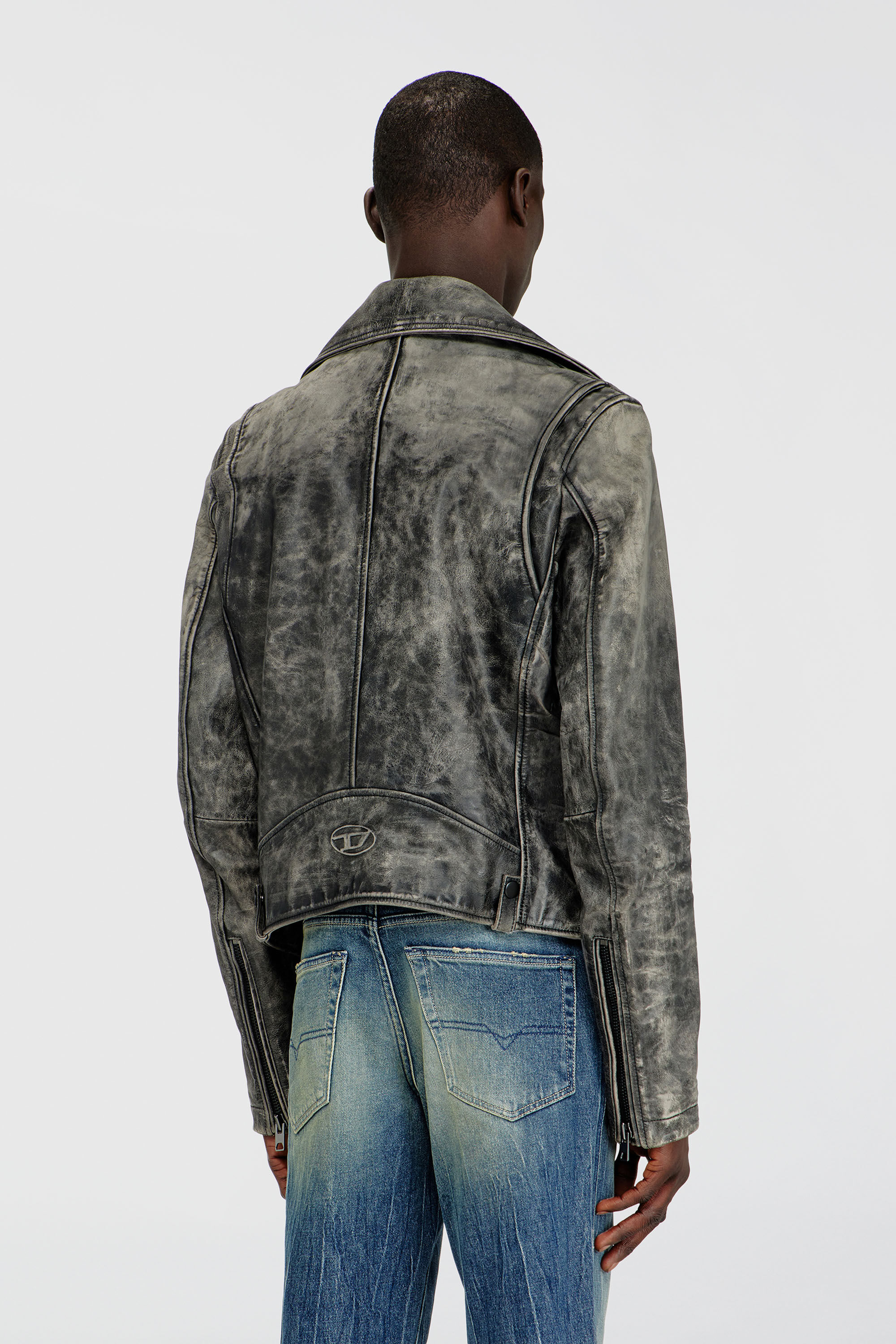 Men's Biker jacket in treated leather | Grey | Diesel TR