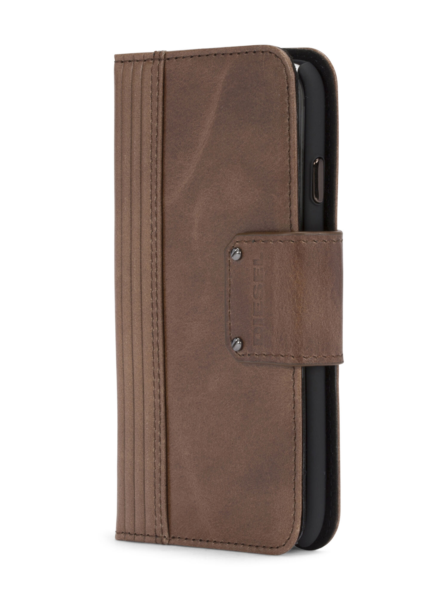 BROWN LINED LEATHER IPHONE 8 PLUS/7 PLUS FOLIO, 