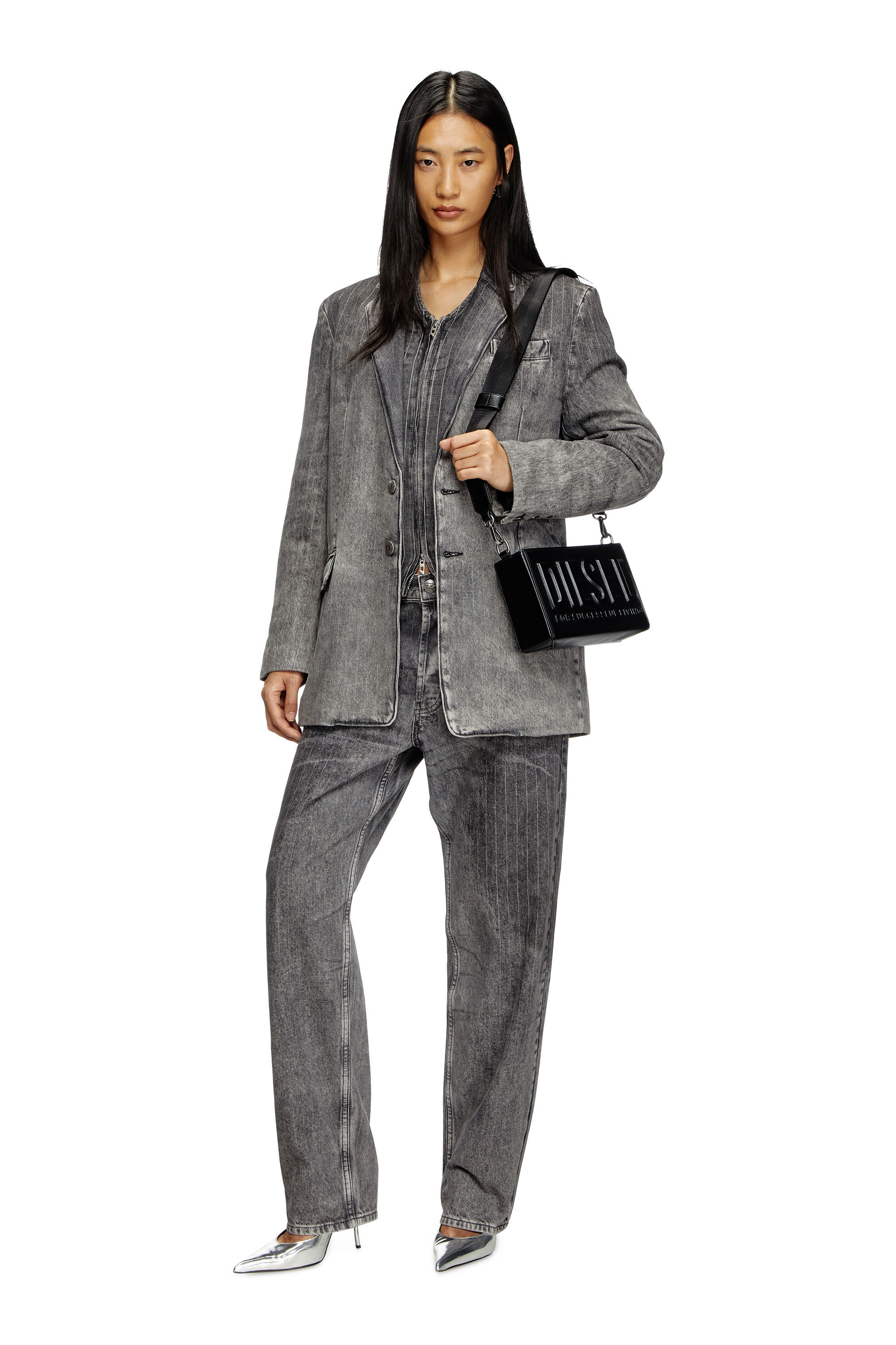 高評価なギフト | denim pinstripe tailoring in Blazer Women's Black Diesel | ジャケット・アウター