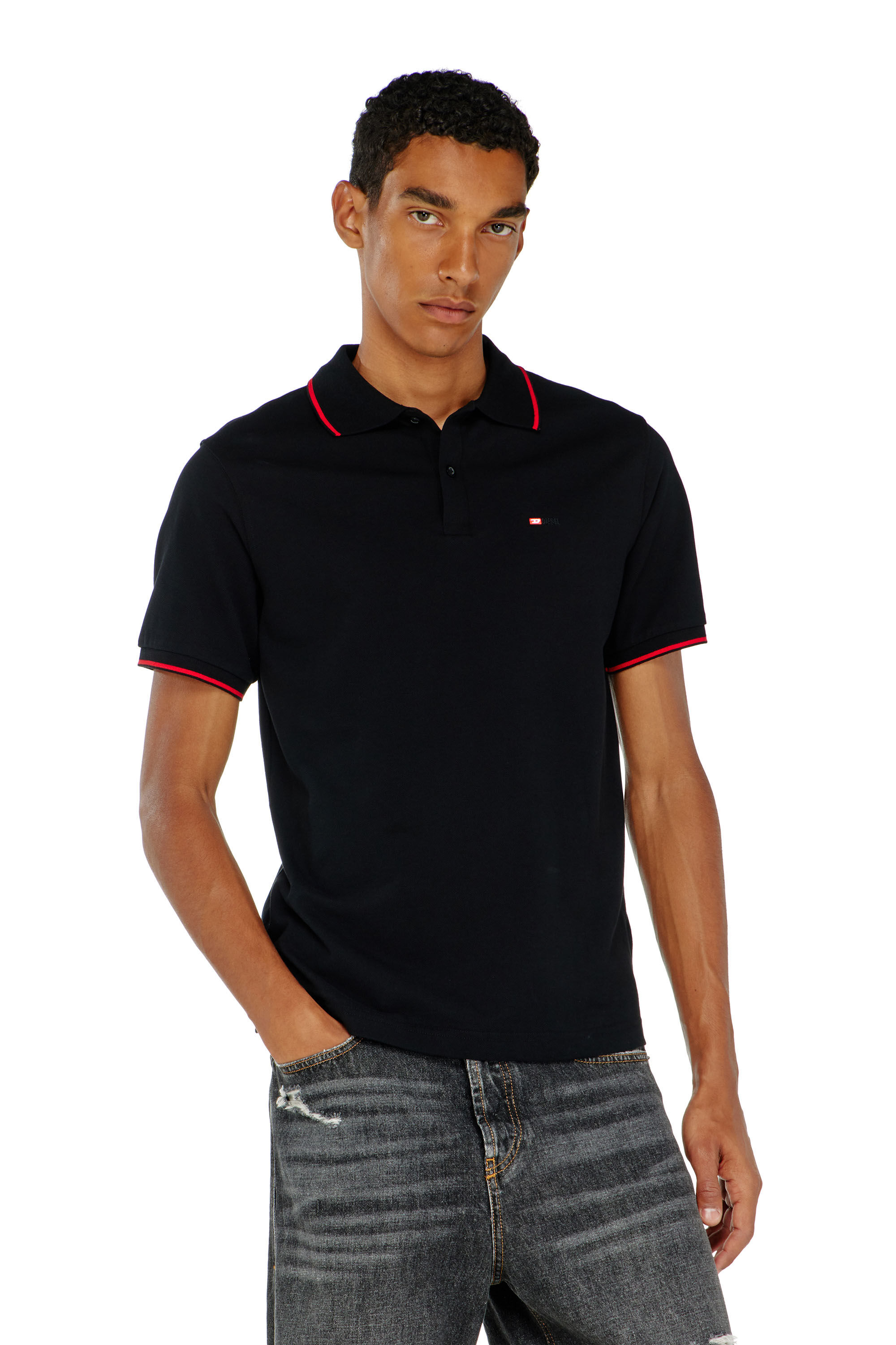 Men's Polo shirt with micro Diesel embroidery | Black | Diesel TR