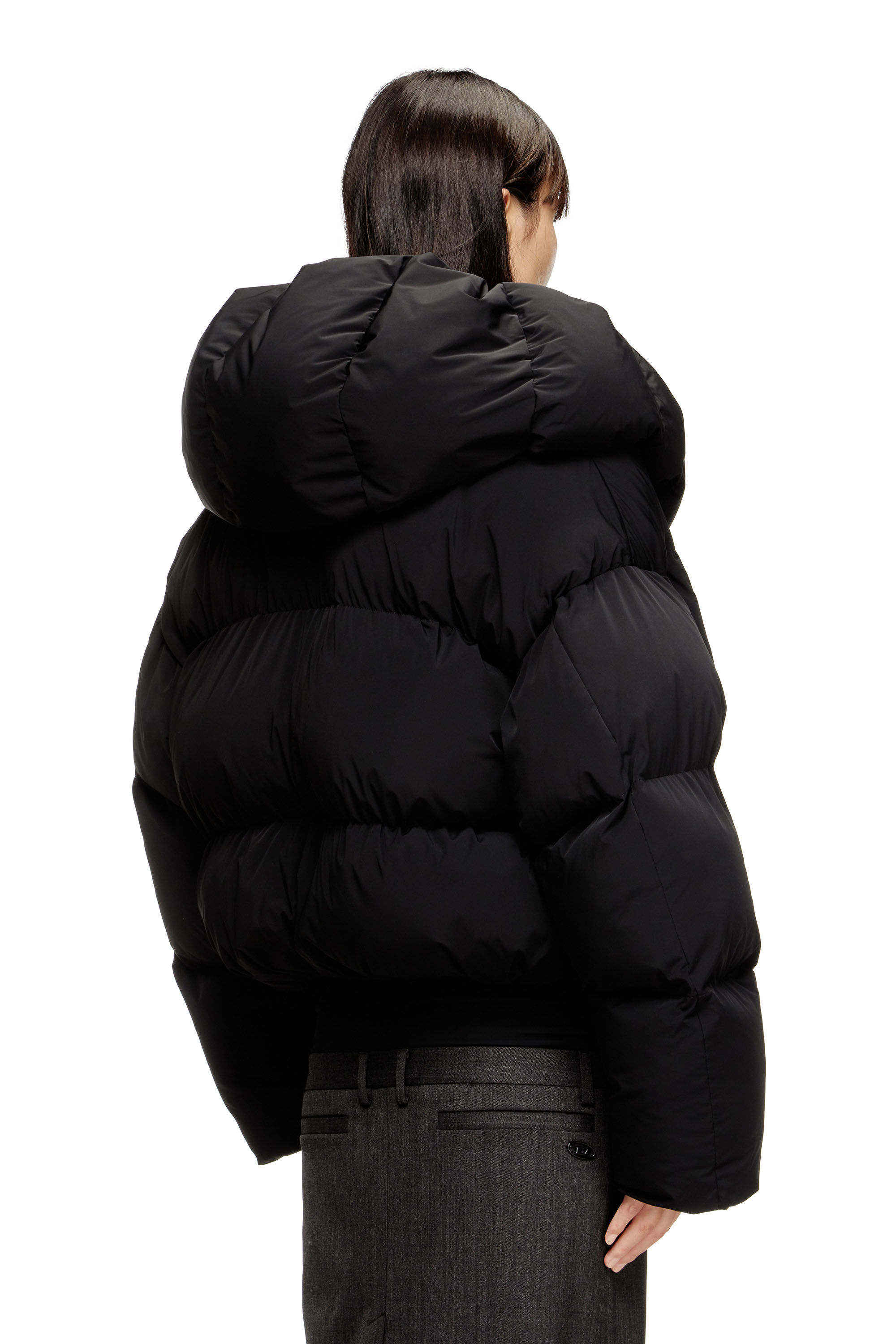 Women's Wrap puffer jacket in bi-stretch nylon | Black | Diesel