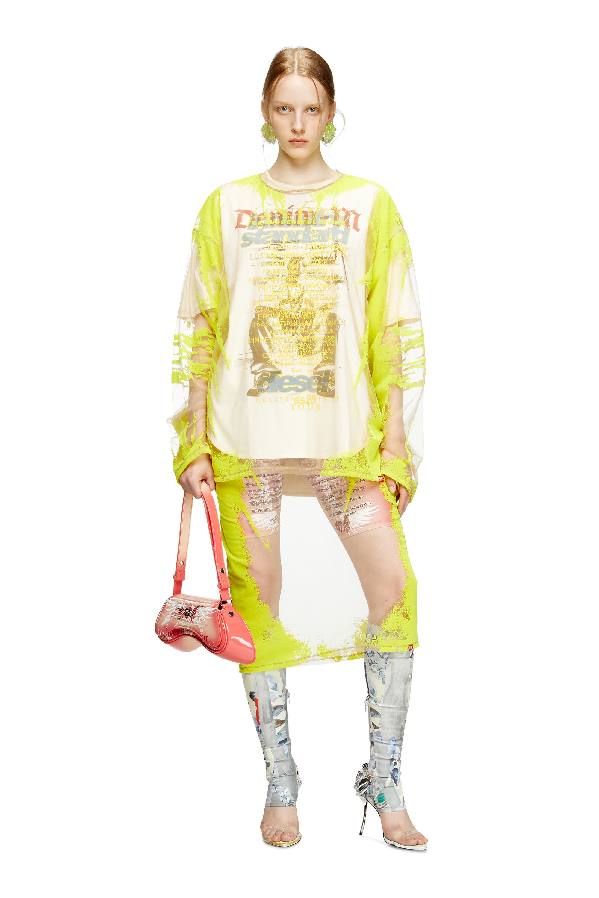Women's Long-sleeve nylon T-shirt with lyrics print | Yellow