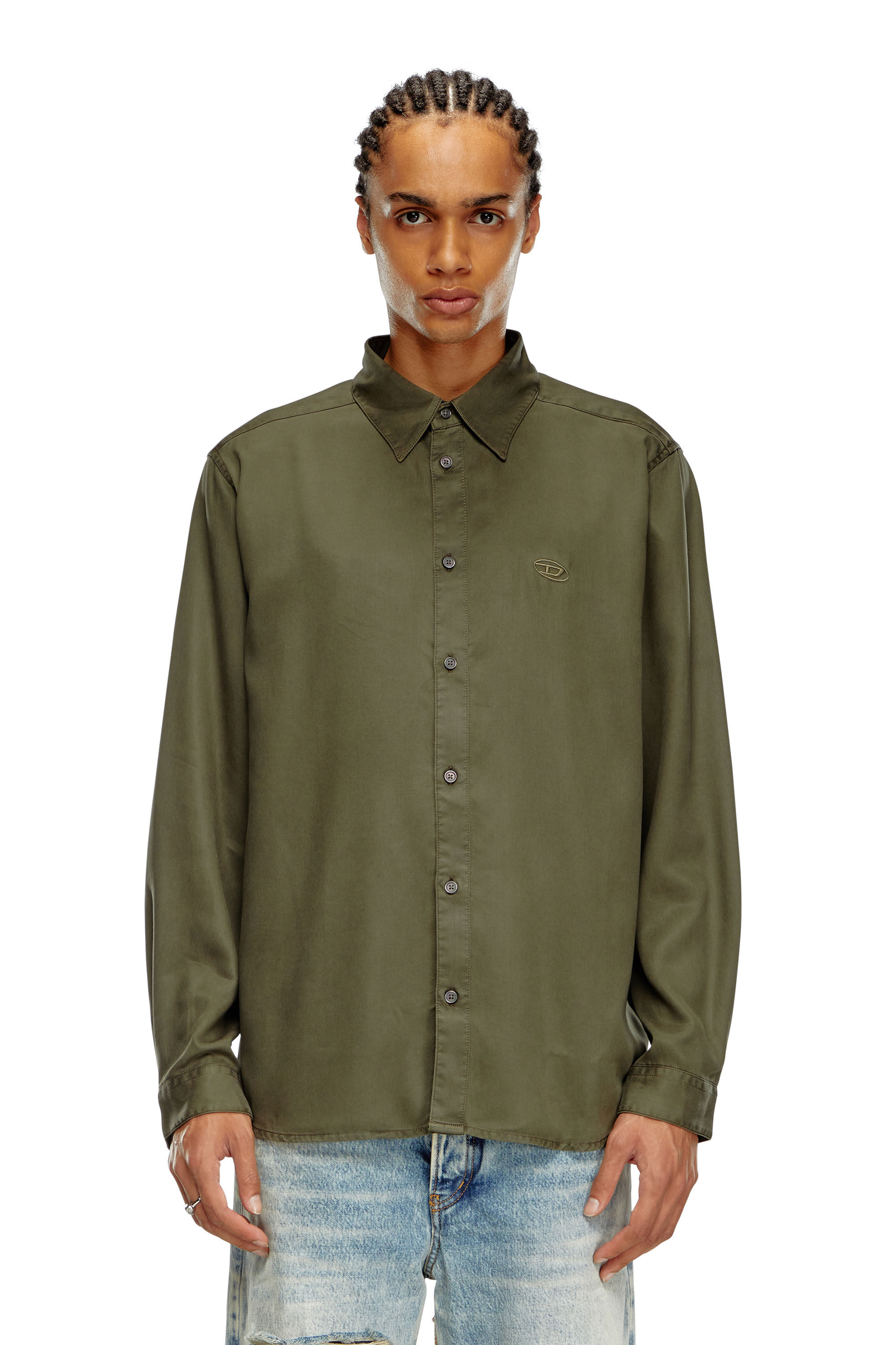 Men's Fluid shirt with logo embroidery | Green | Diesel
