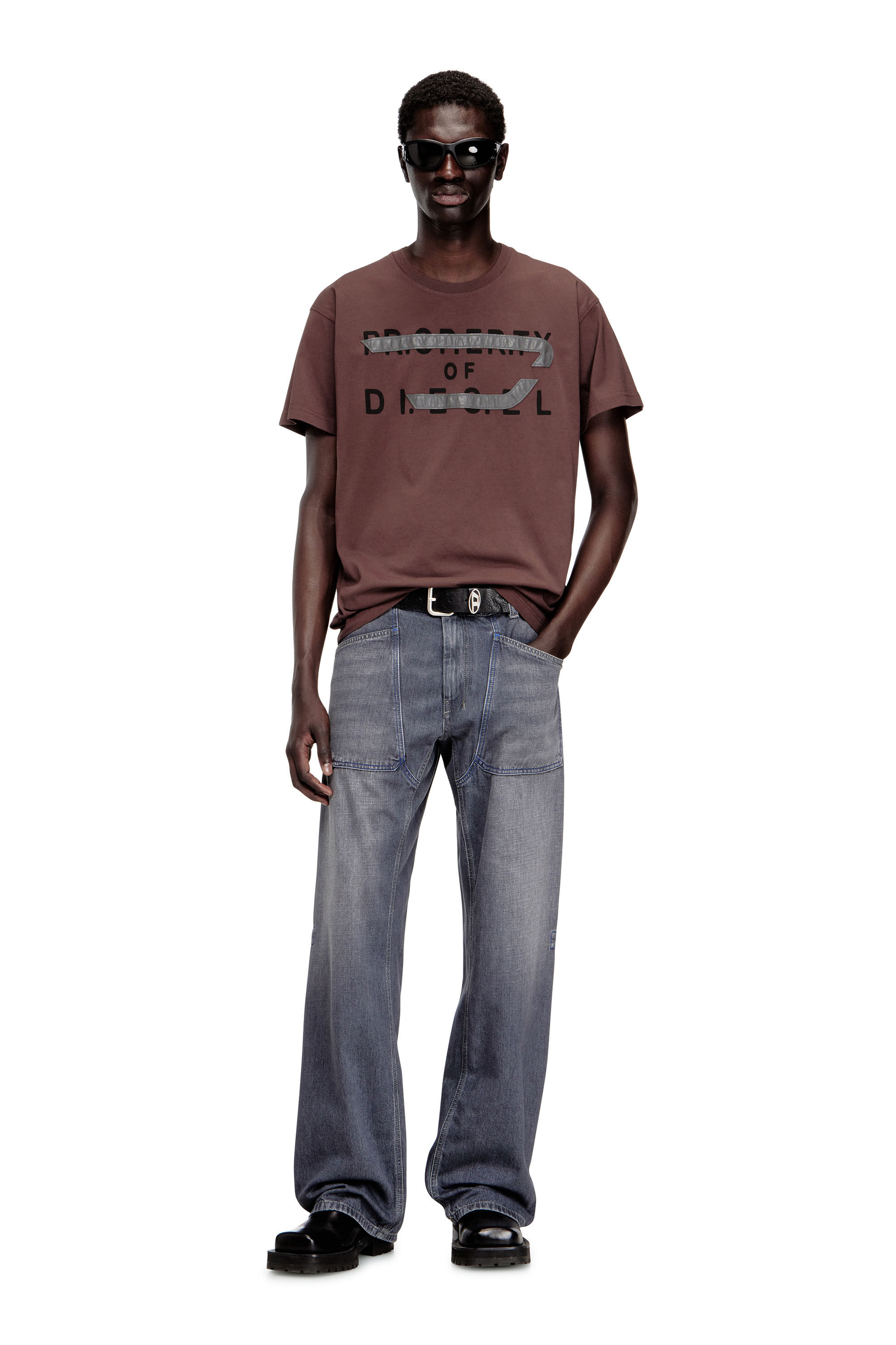 Men's Regular T-shirt with D appliqué | Brown | Diesel TR