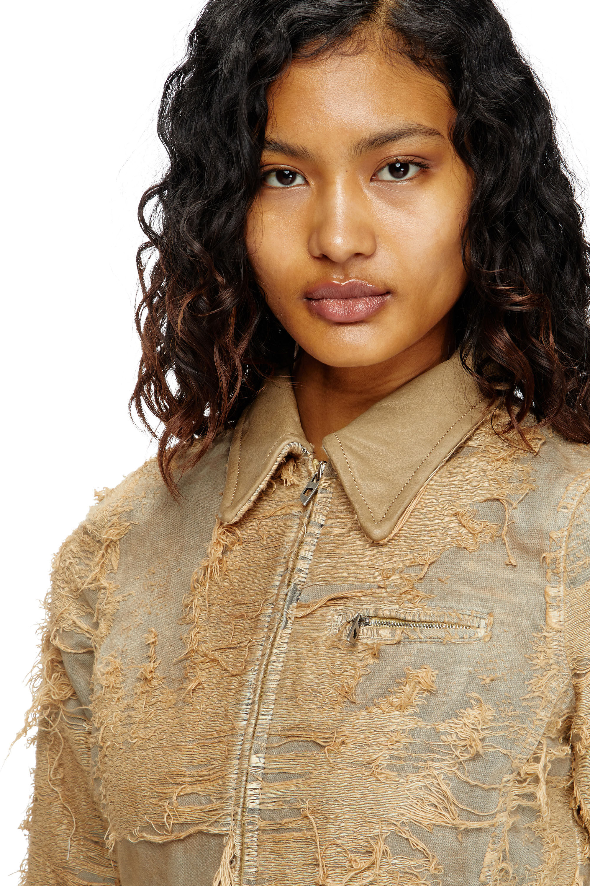 Women's Slim jacket in overdyed floating-thread denim | Brown | Diesel