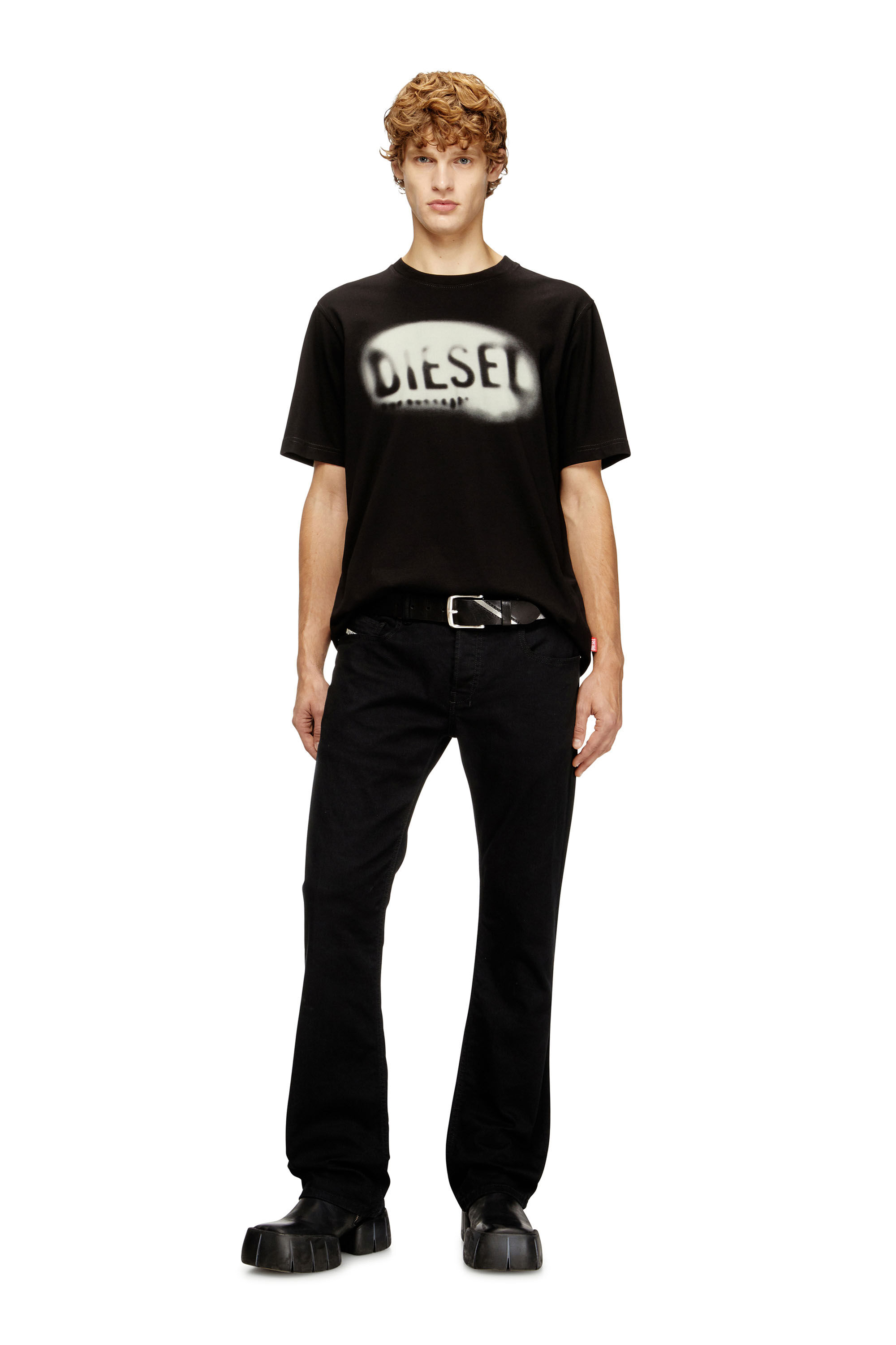 Men's Light cotton T-shirt with faded logo | Black | Diesel