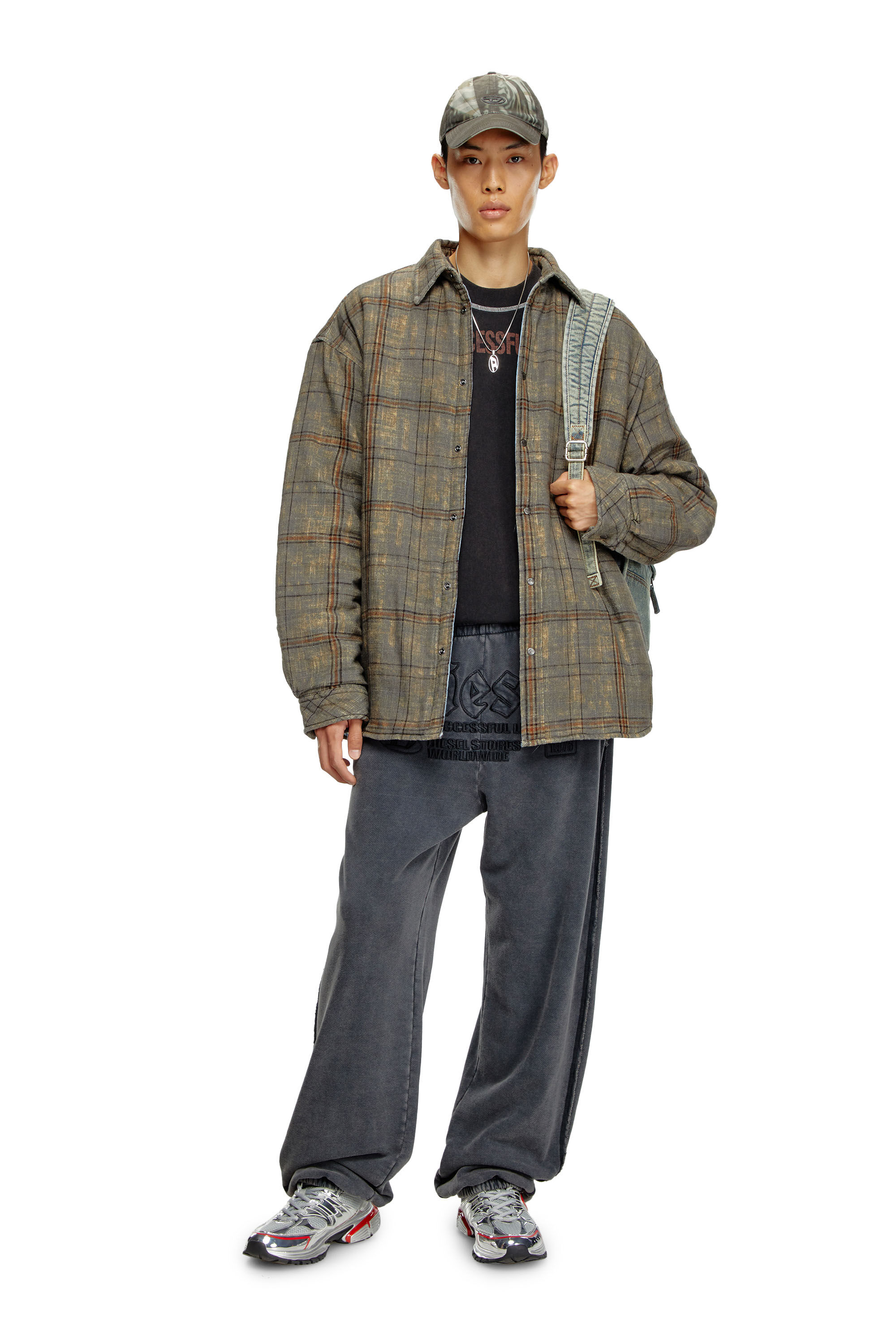 Men s Padded jacket in checked slub cotton Multicolor Diesel