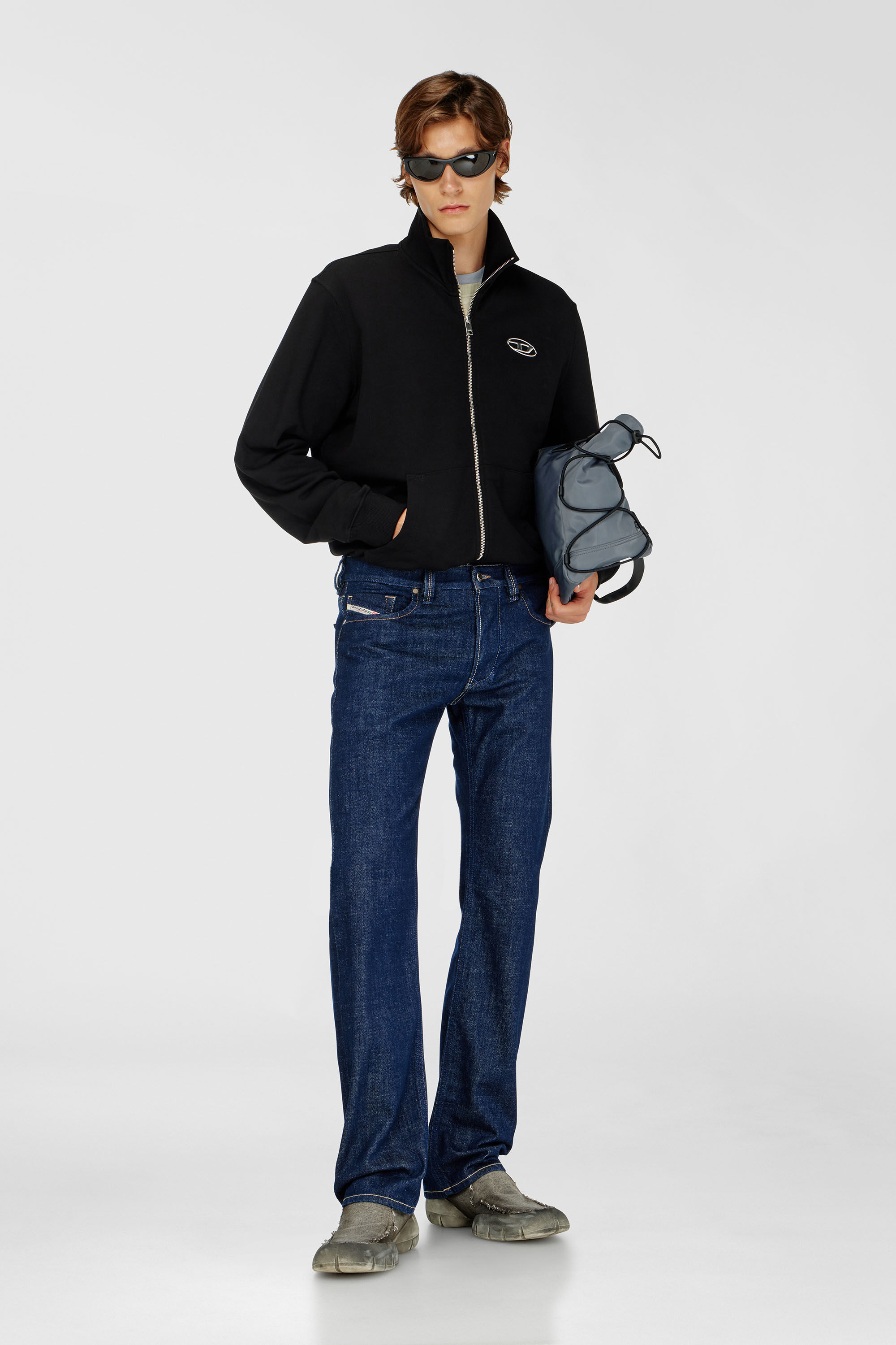 Men's Zip-up sweatshirt with metallic logo | Black | Diesel TR