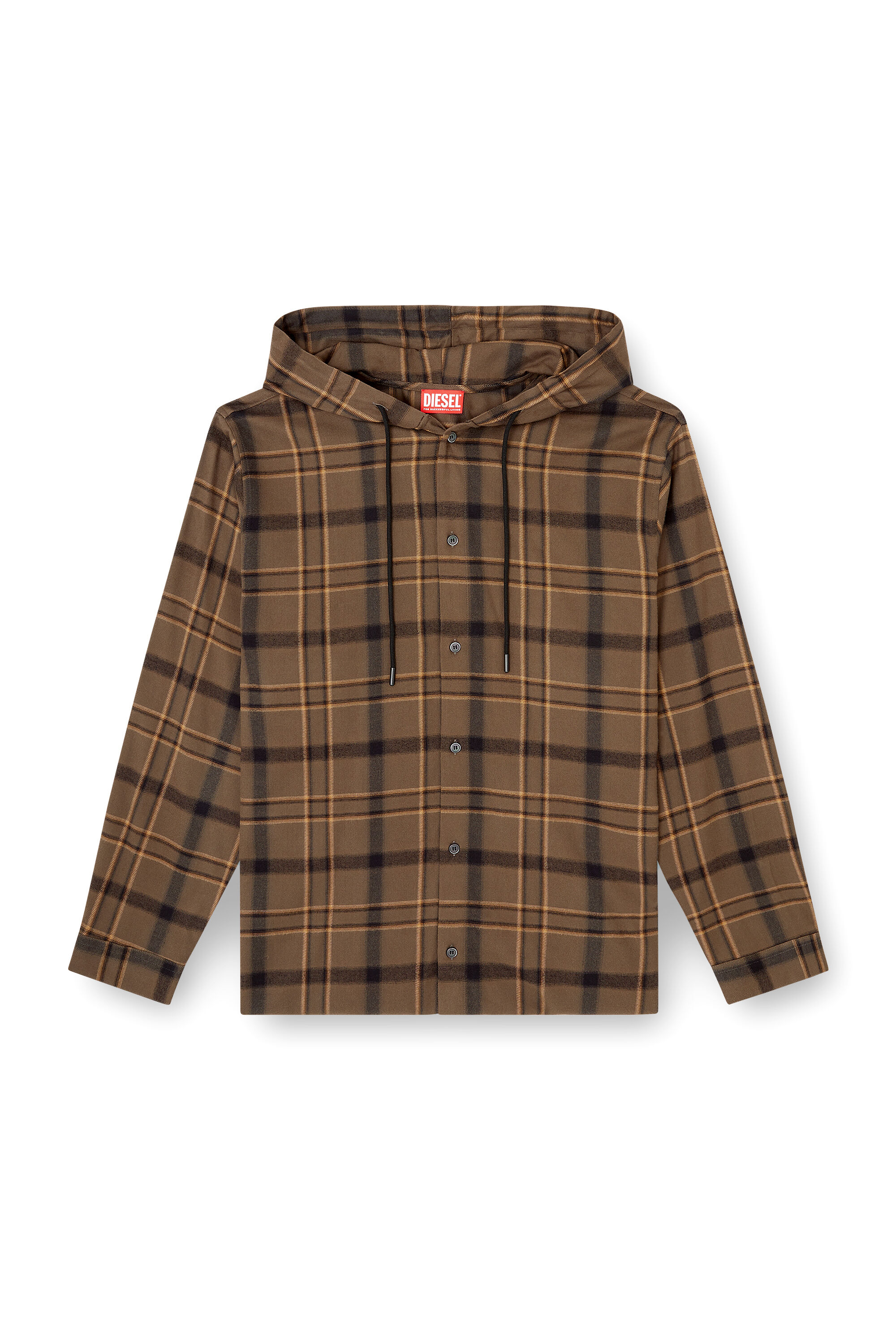 Men's Hooded shirt in check flannel with logo | Multicolor | Diesel