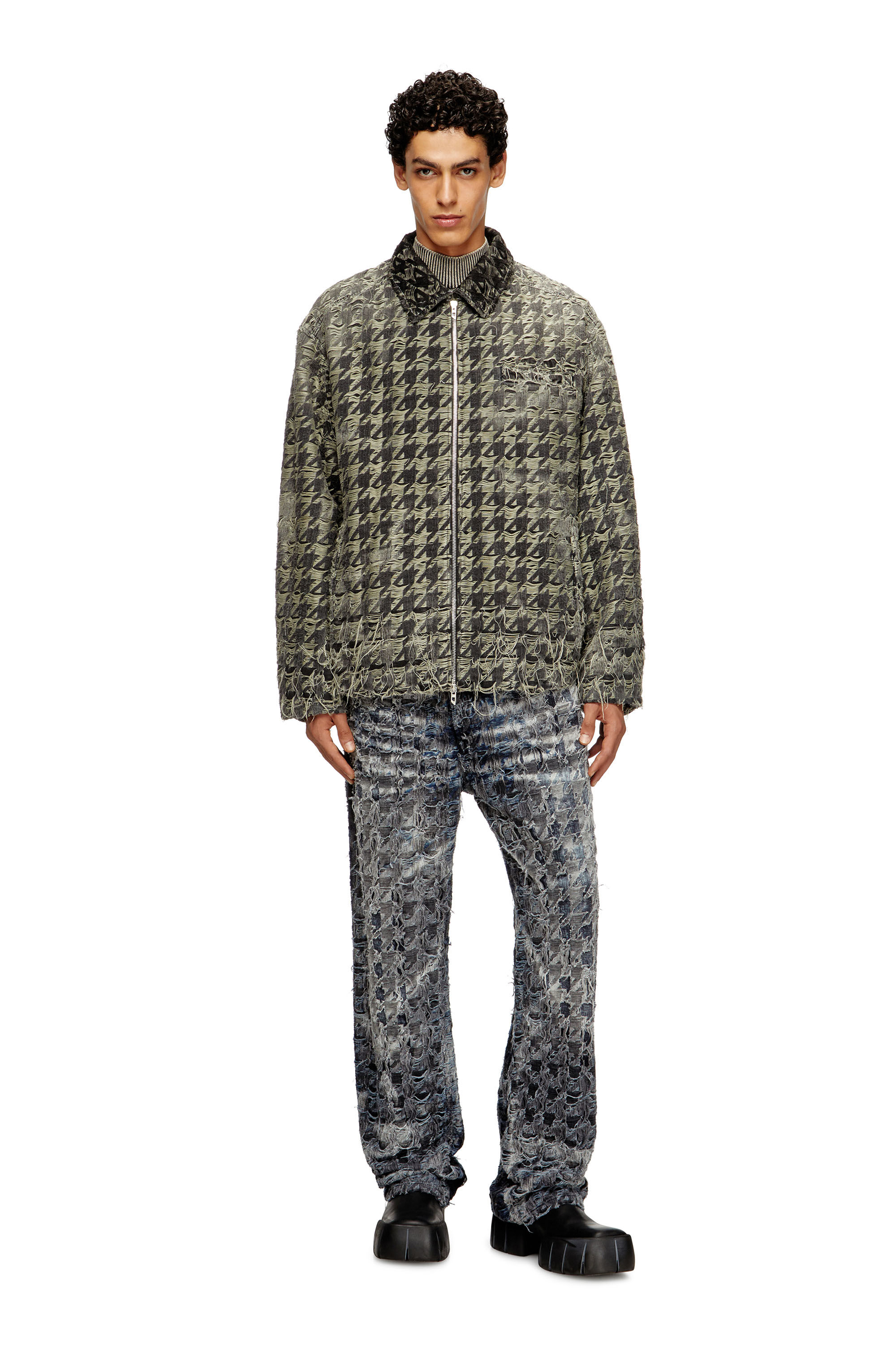 Diesel - D-ELMO-FSH, Man's Jacket in houndstooth-weave denim in Black - 1
