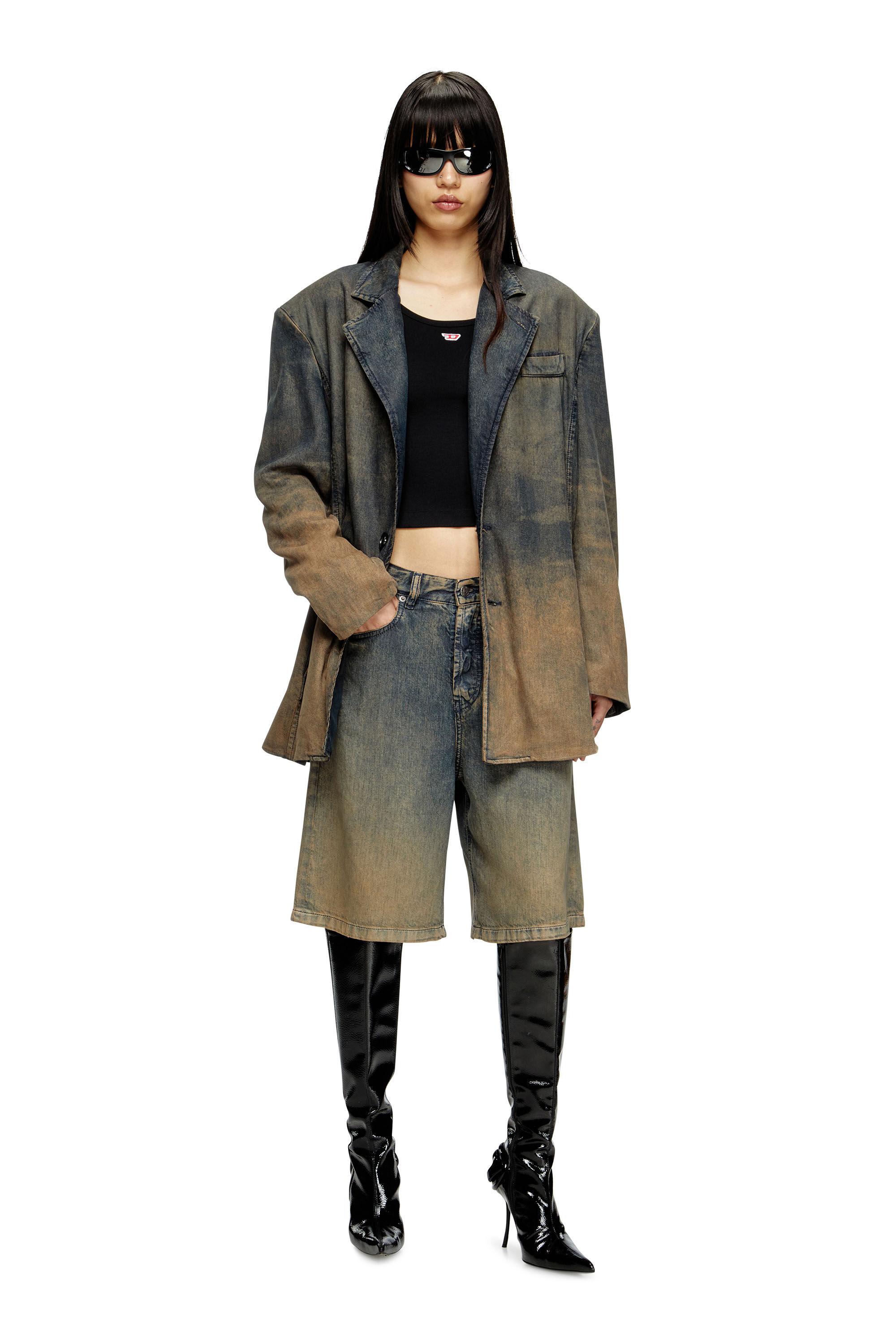 diesel T-Ballet-D 長袖トップス　ブラック T-BALLET-D Woman: Long-sleeve top with embroidered D patch