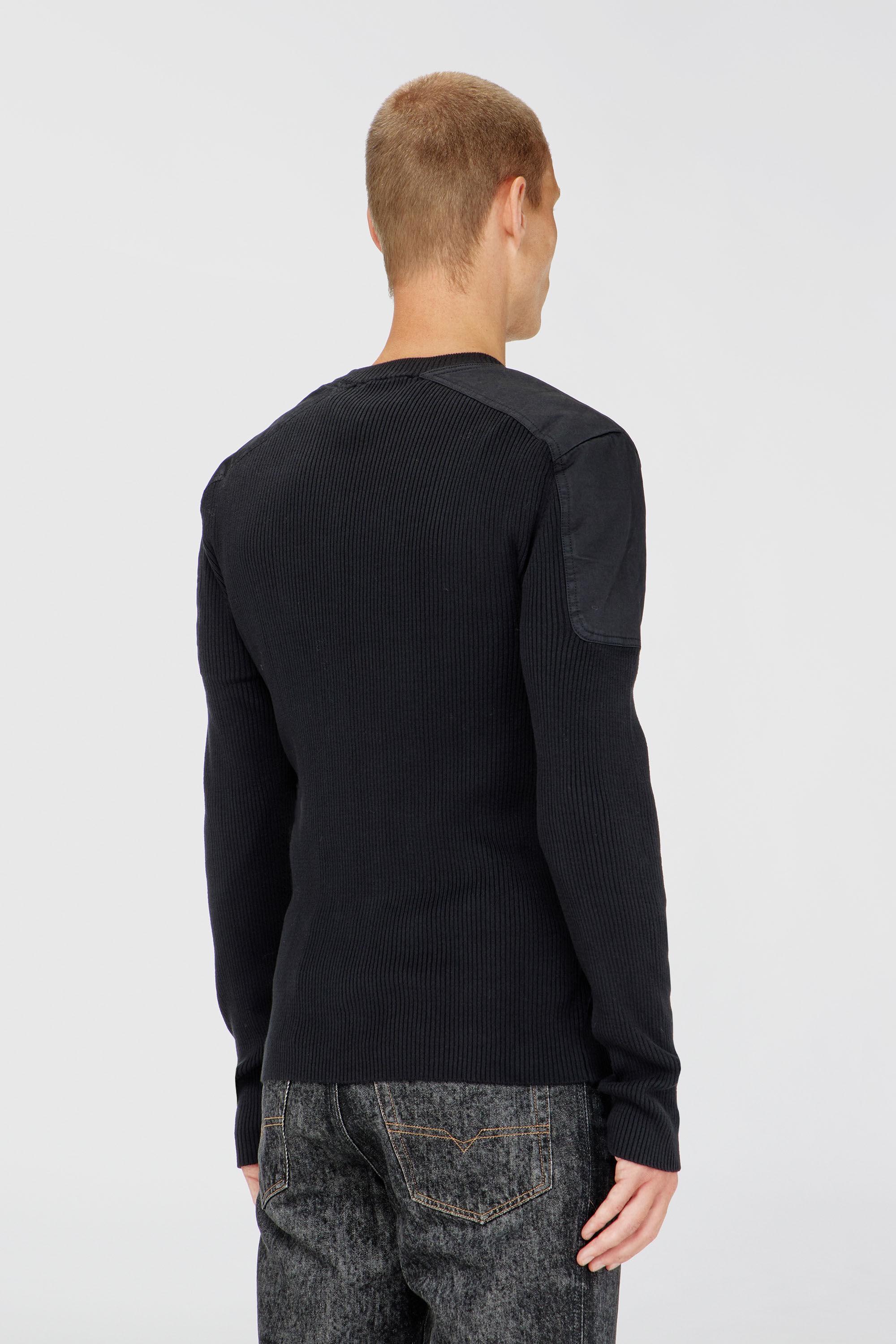 Men's Ribbed jumper with shoulder panels | Black | Diesel TR