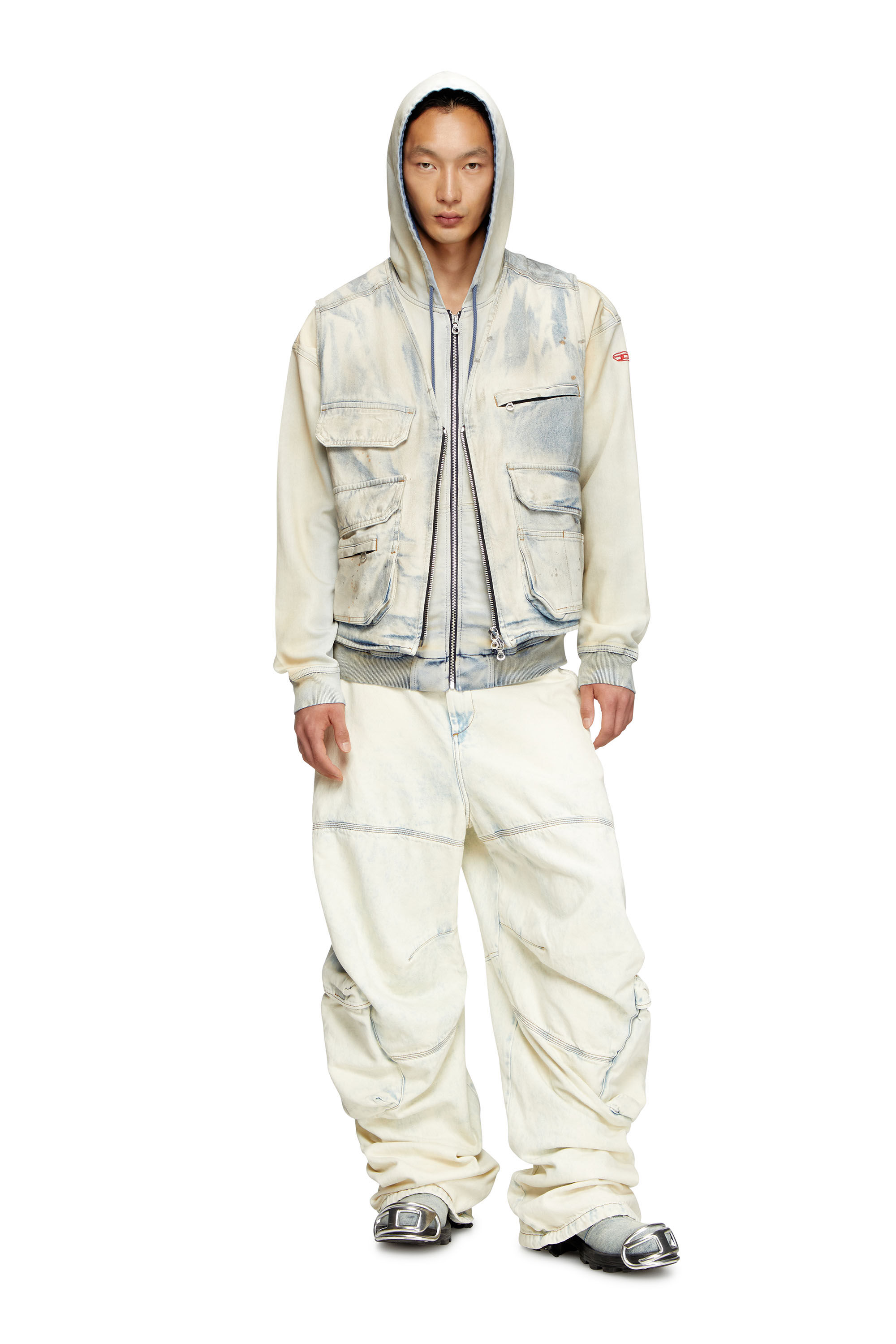 Women's Zip-up hoodie in coated dusty Track Denim | Blue | Diesel