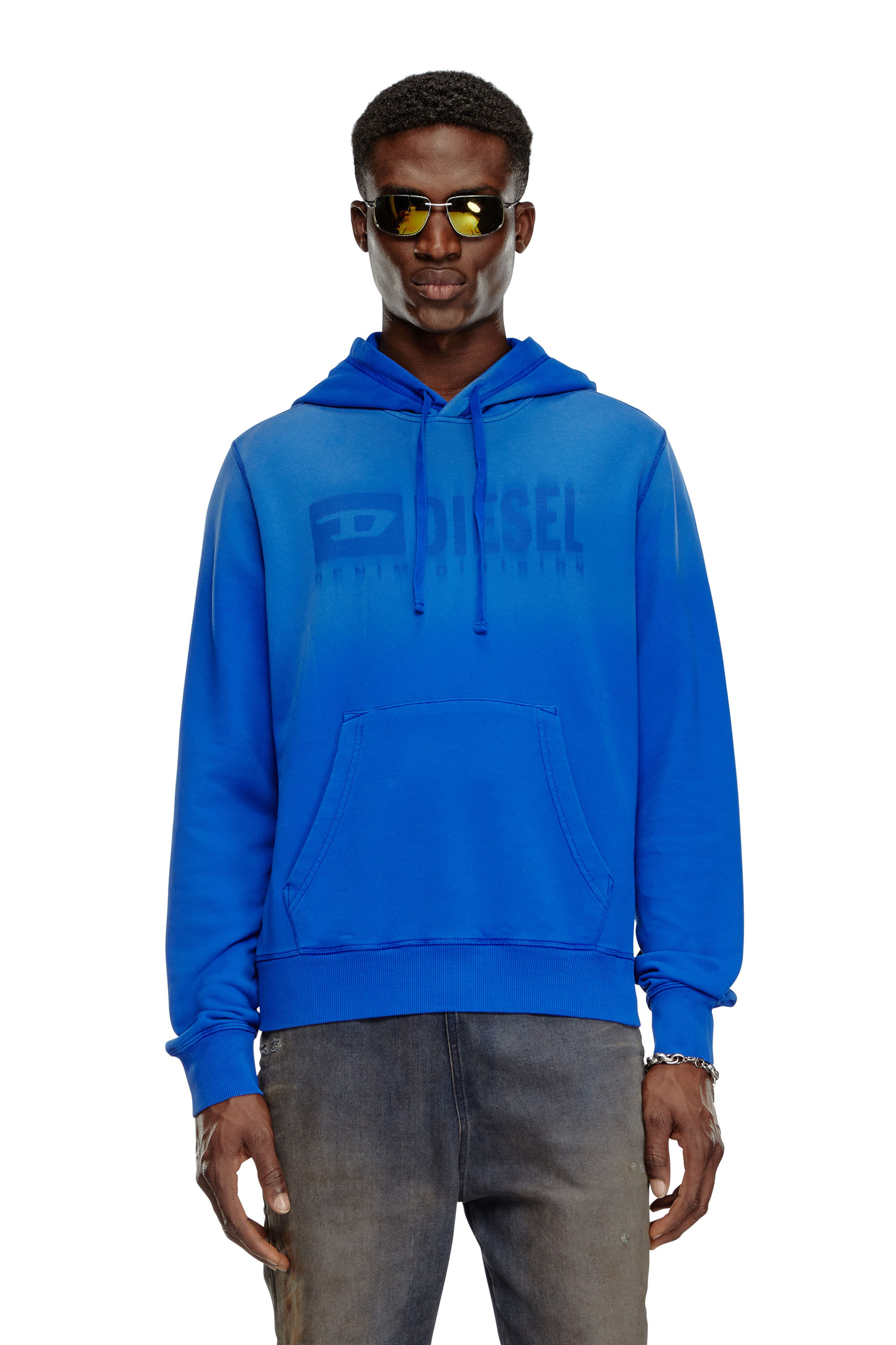 Men s Faded hoodie with Denim Division logo Blue Diesel