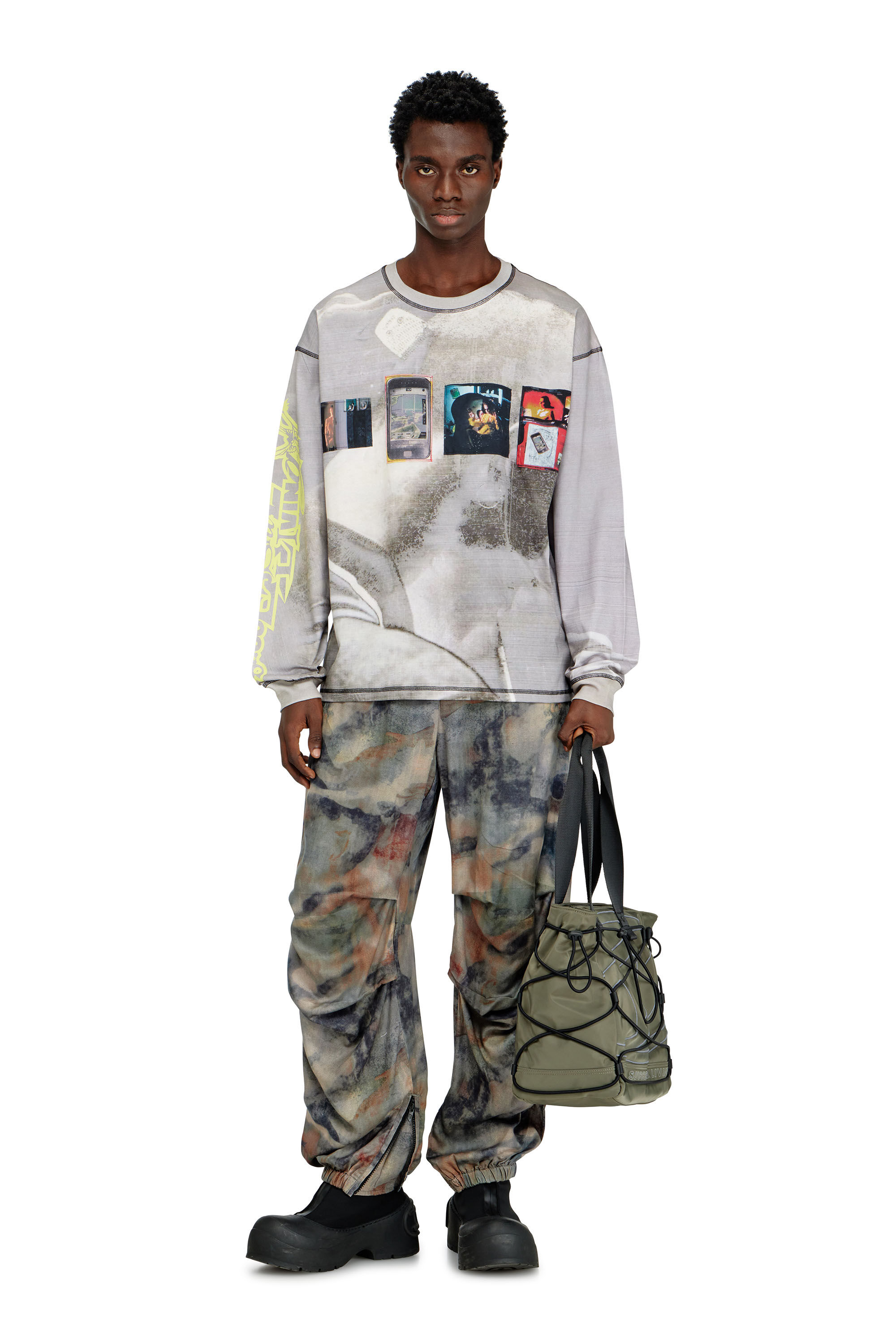 Men's Long-sleeve T-shirt with all-over print and patches | Grey