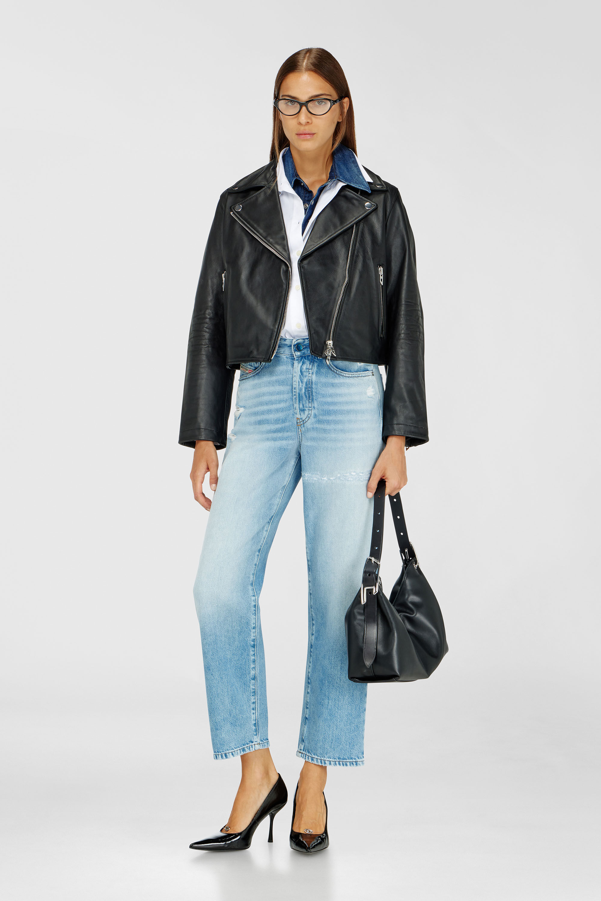 Women's Biker jacket in waxed leather | Black | Diesel {{Country}}