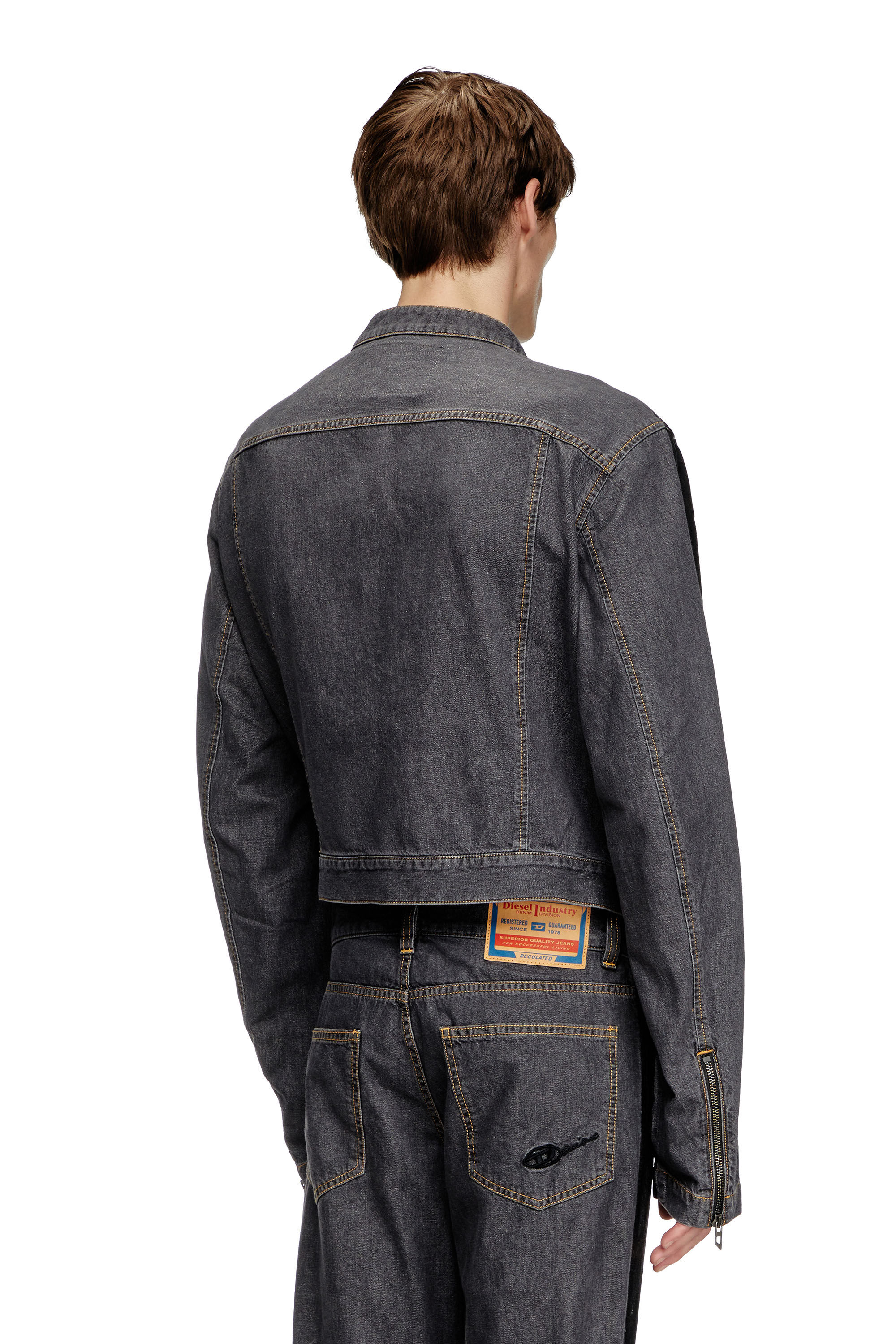 Women's Denim moto jacket with coated front | Black | Diesel