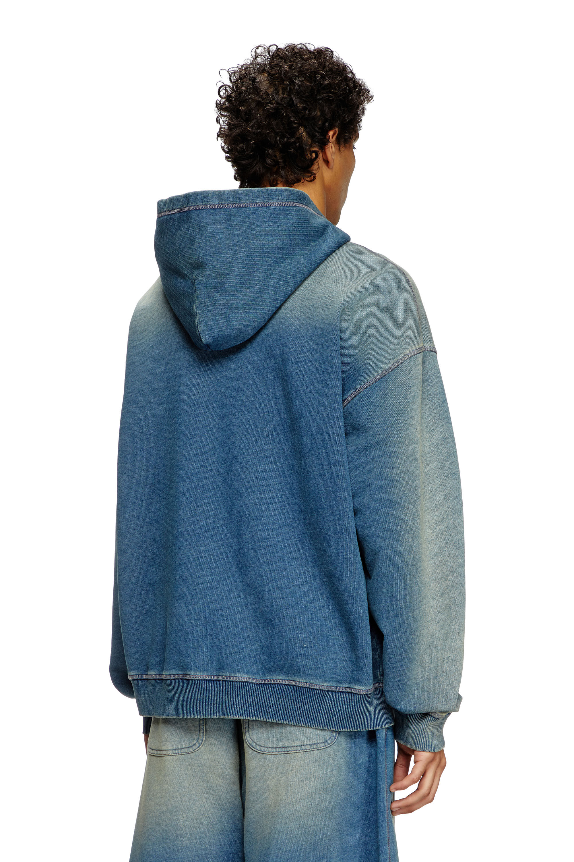 Men's Faded hoodie with logo embroidery | Blue | Diesel Men's Faded hoodie with logo embroidery | Blue | Diesel