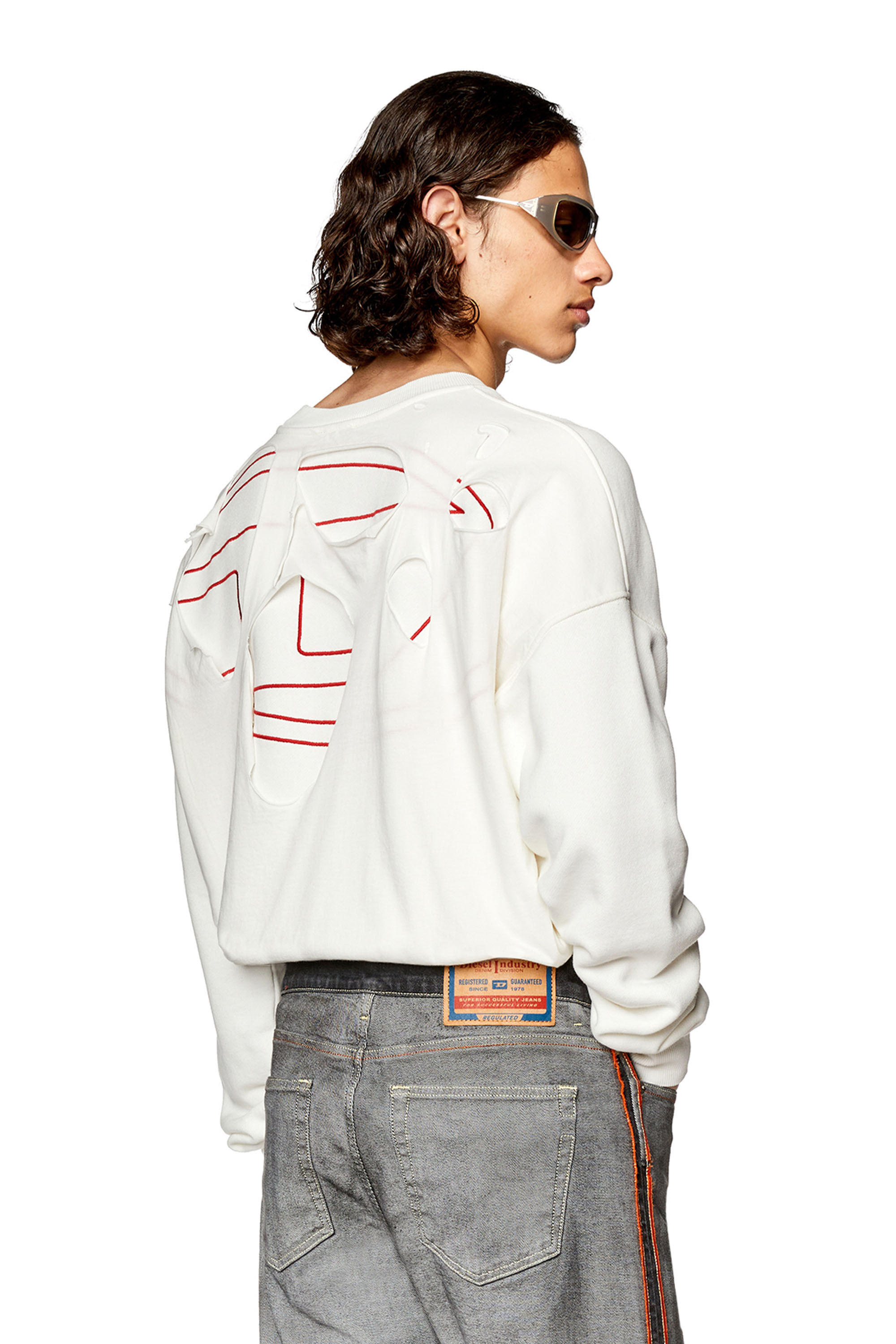 Men's Ripped sweatshirt with logo embroidery | White | Diesel