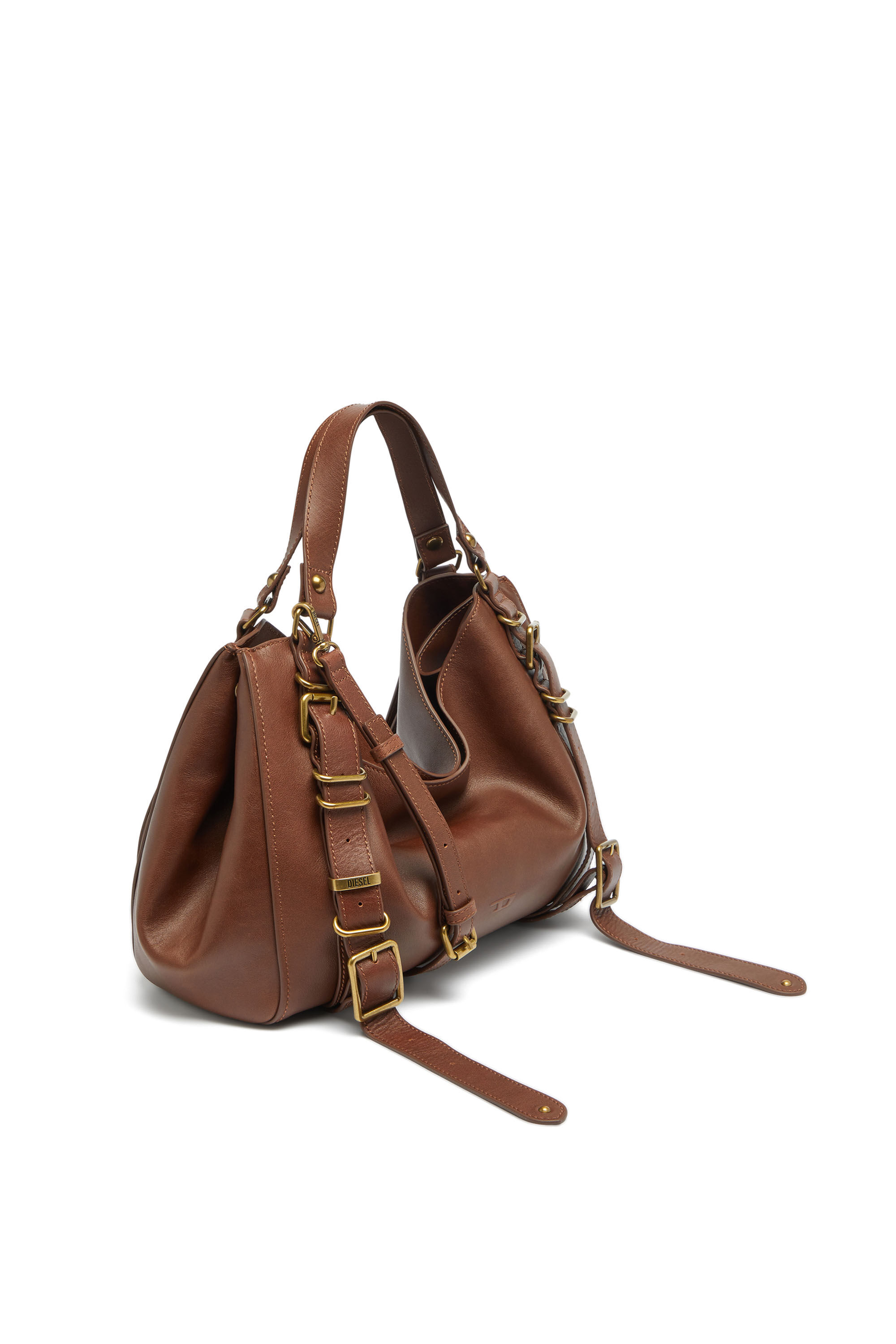 Women's D-One-Medium top-handle bag in treated leather | Brown